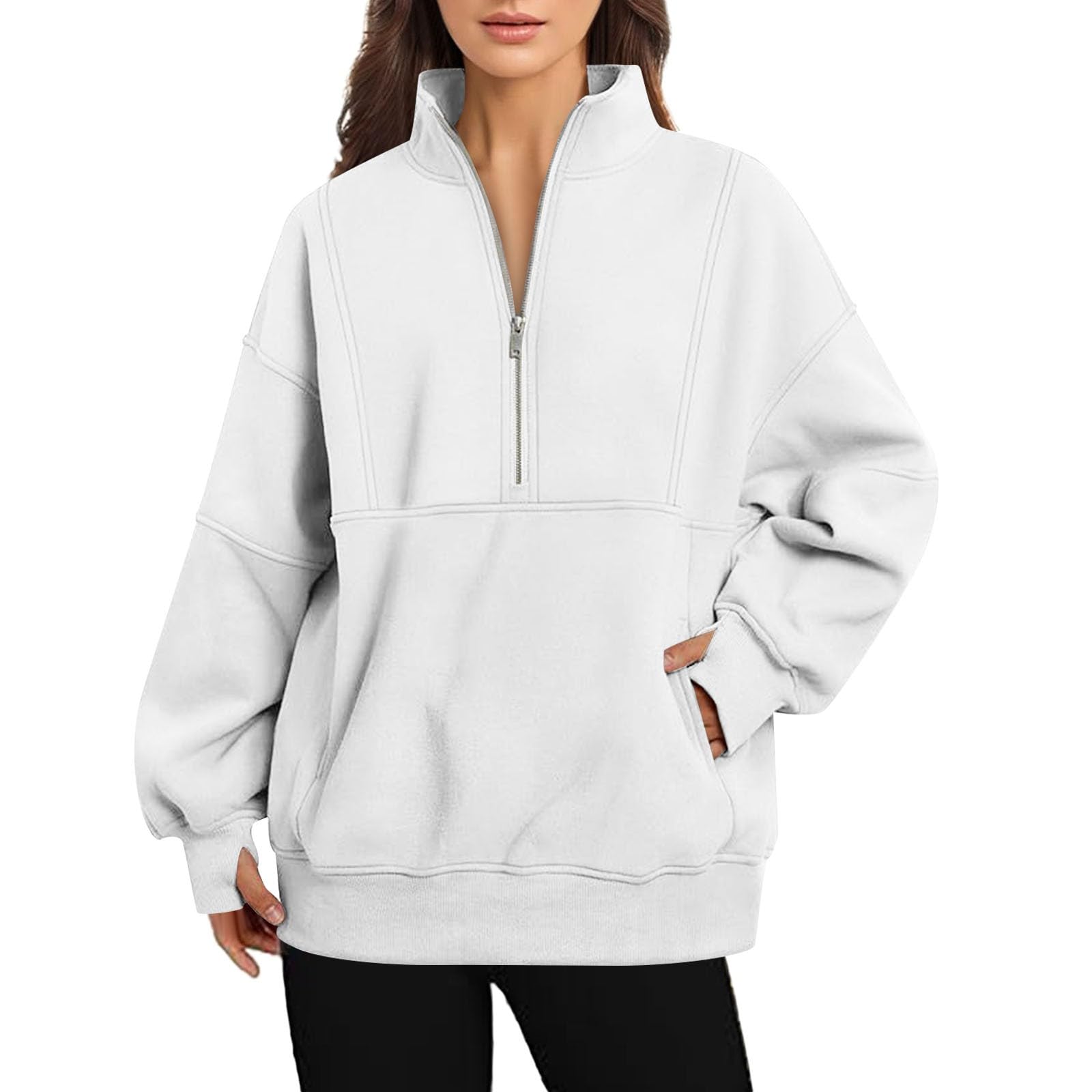 Sudaderas con cuello redondo y bloques de color para mujer, informales, personalizadas, con forro polar, cuello alto, ajuste holgado, con cremallera, lindos suéteres gráficos, delgados, de dibujos