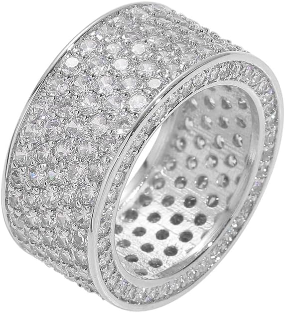 Men's 14K Gold Five-Row Spinner with Italian 5A Zirconia | High-Polish Luxury Hip Hop Statement Ring | Wedding Band & Diamond-Style Gift for Him, Mens Rings, Mens Diamond Rings, Fake Diamond Ring