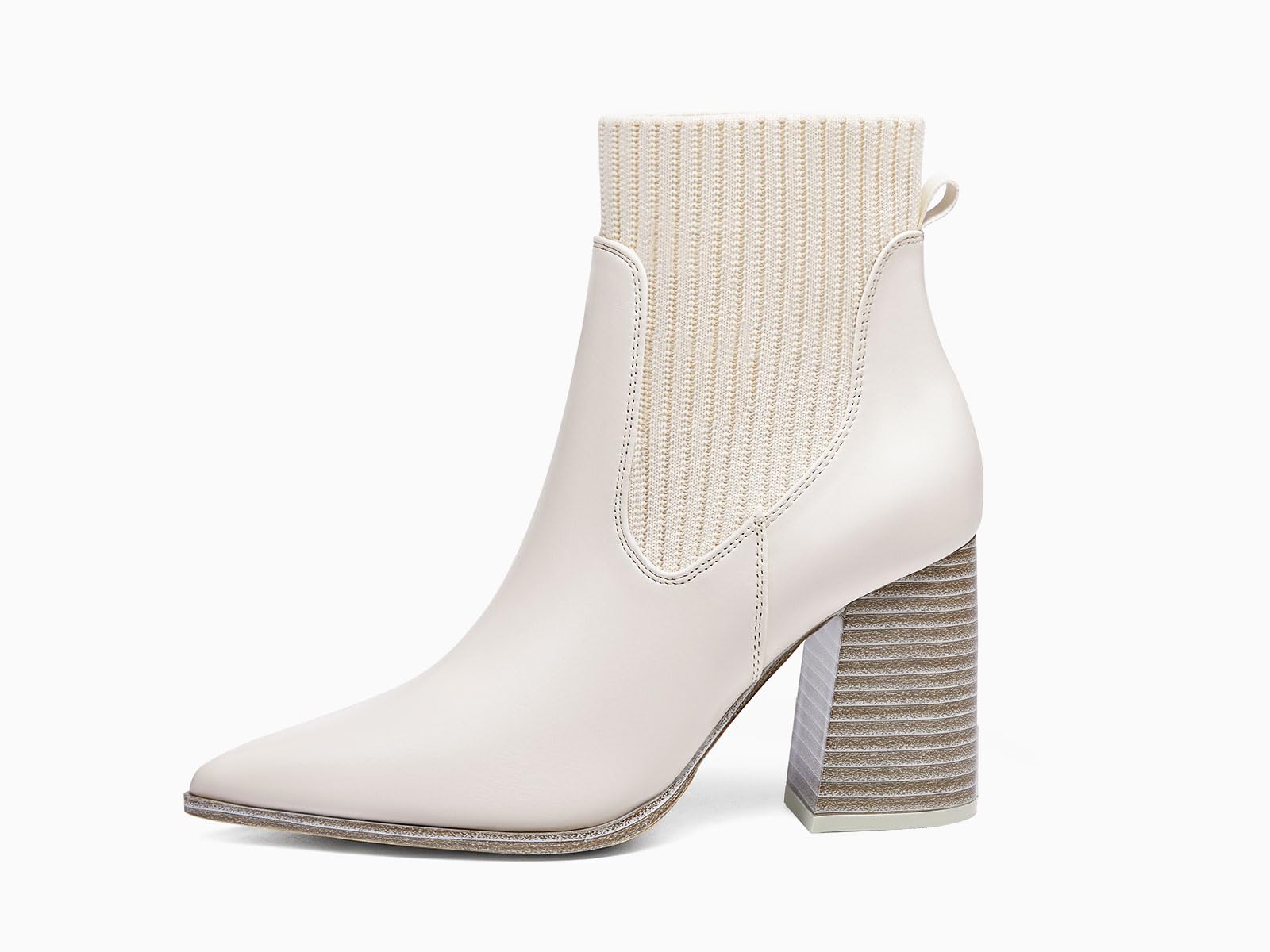 Coutgo Damen-Stiefeletten, Stiefeletten, spitzer Zehenbereich, grob, gestapelt, hoher Absatz, Strick, Chelsea, Winterkleid, Booties