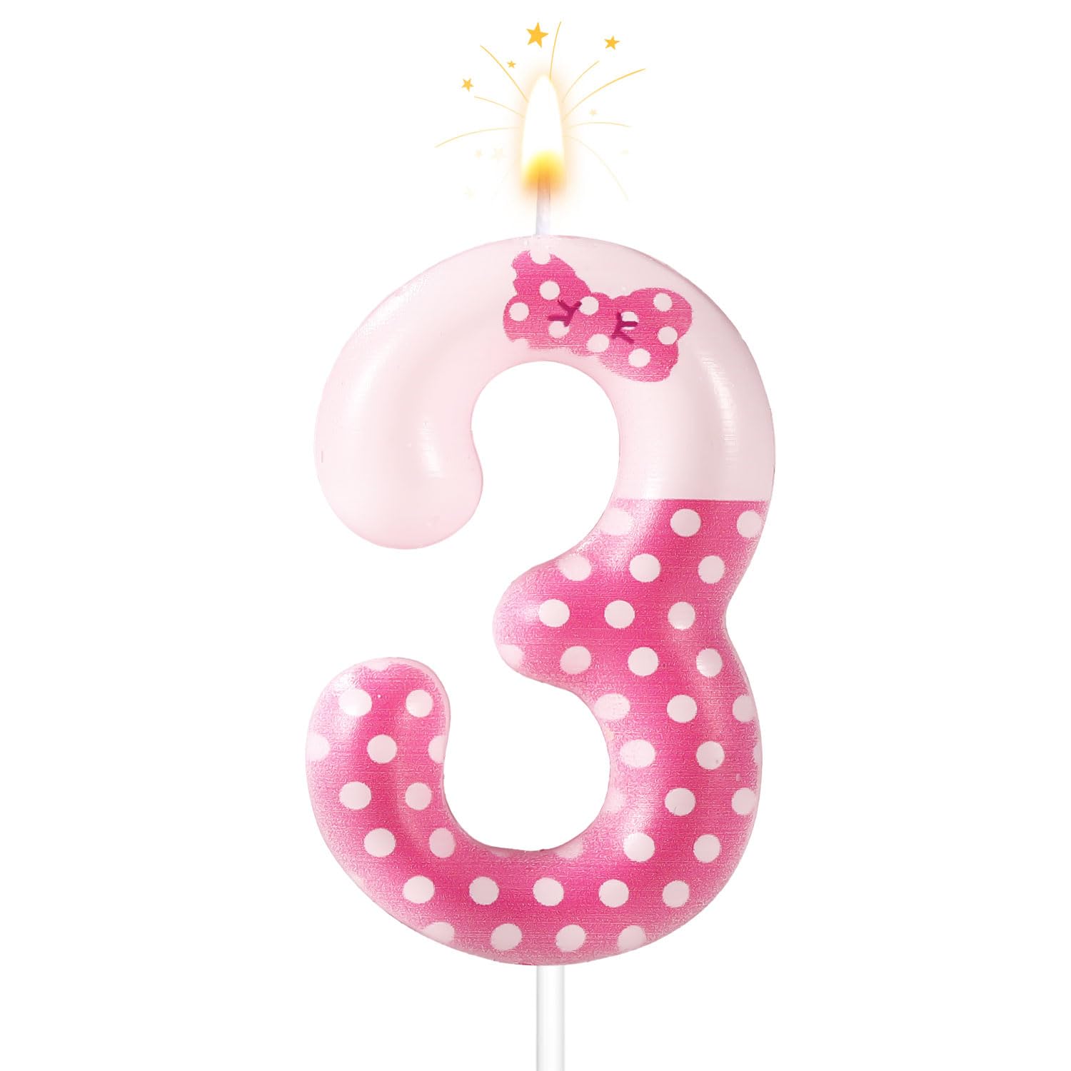 Pink Bow Number Birthday Candles, Pink and White Polka Dot Birthday Candles Cat Cartoon Birthday Decorations Candle Cake Topper for Girls Wedding Anniversary Party Supplies (Number 3)