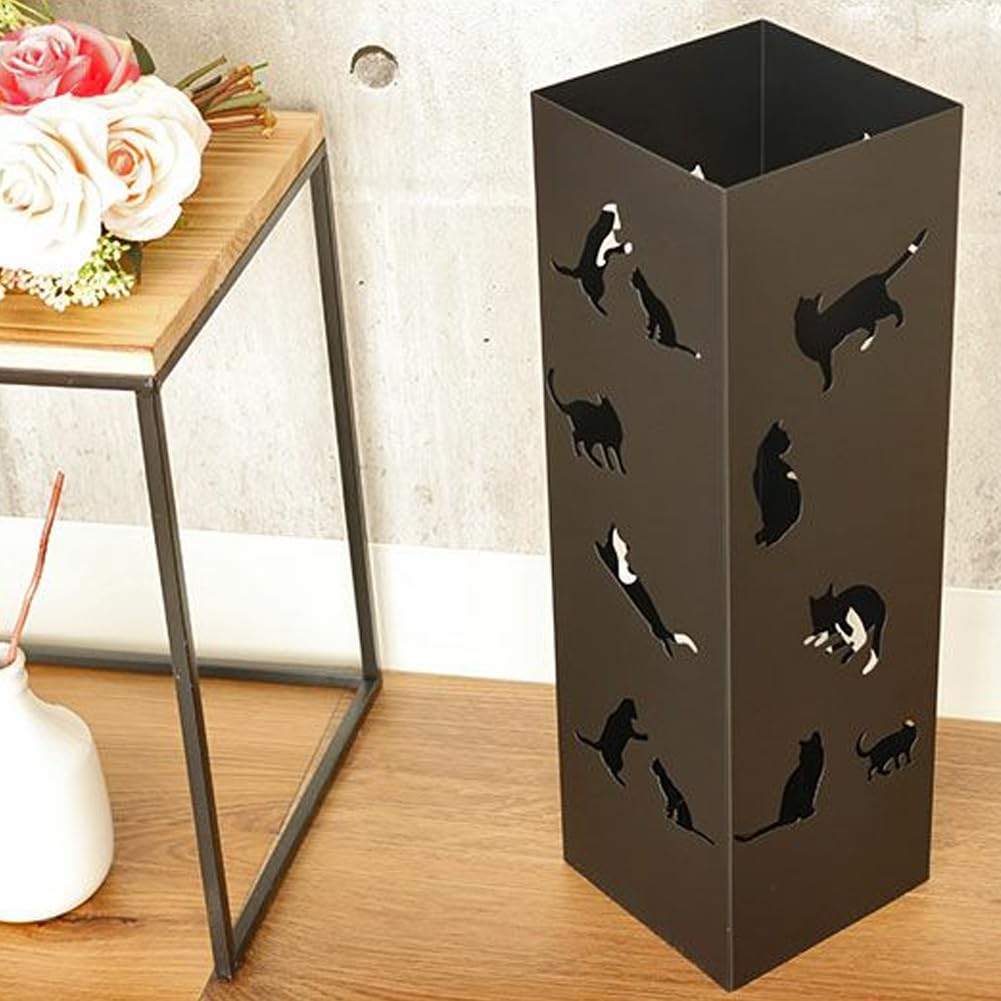BAKAJI Portaombrelli da Ingresso in Metallo 15.5 x 15.5 x 49 cm, Forma Quadrata, Design Gatti, Porta Ombrello Decorativo Elegante e Salvaspazio, Ideale per Organizzare Ombrelli (Nero)