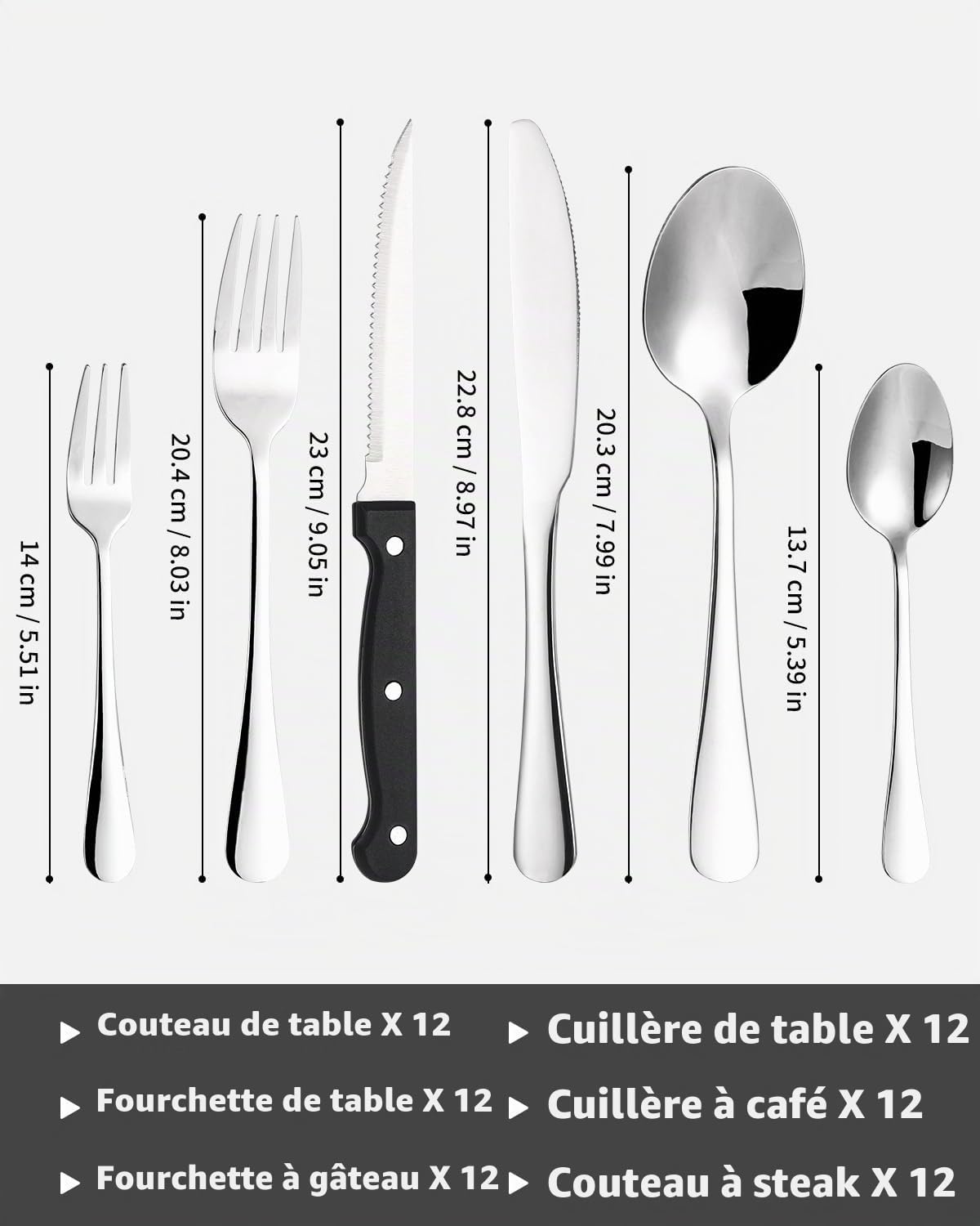 Couverts de Table 12 Personnes, Ménagère 72 Pièces en Acier Inoxydable | avec Couteau Fourchette Cuillère, Polis et Lavables au Lave-Vaisselle, pour Maison, Fête, Restaurant