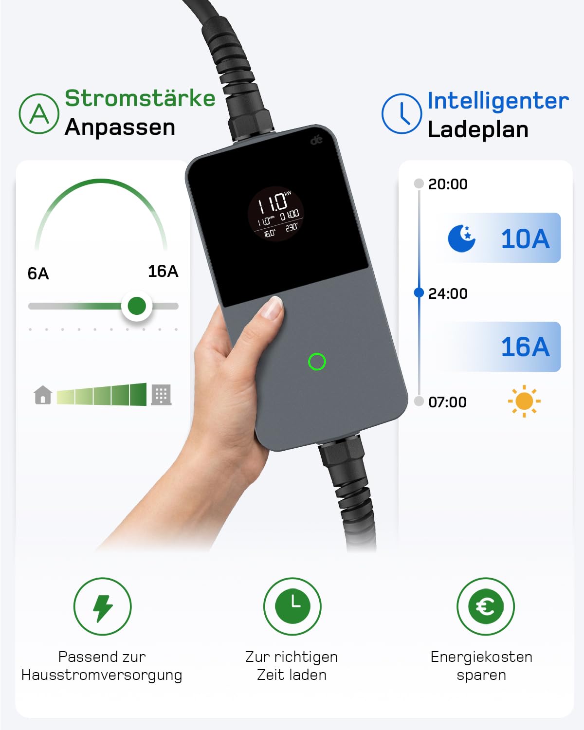 dé Mobile Wallbox 11kW mit APP 7,5m 6–16A | 3-phasig