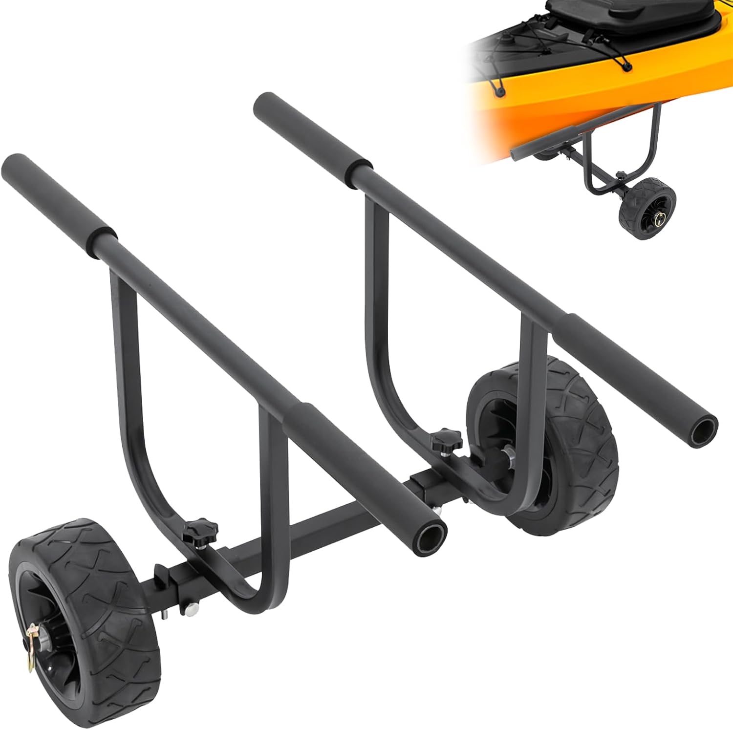 LYNICESHOP Kayak Dolly Cart Transport Carrier, 220lbs Capacity Stainless Steel Boat Cart with 8" Wheels, Adjustable Width Folding Kayak Trolley for Beach & Lake