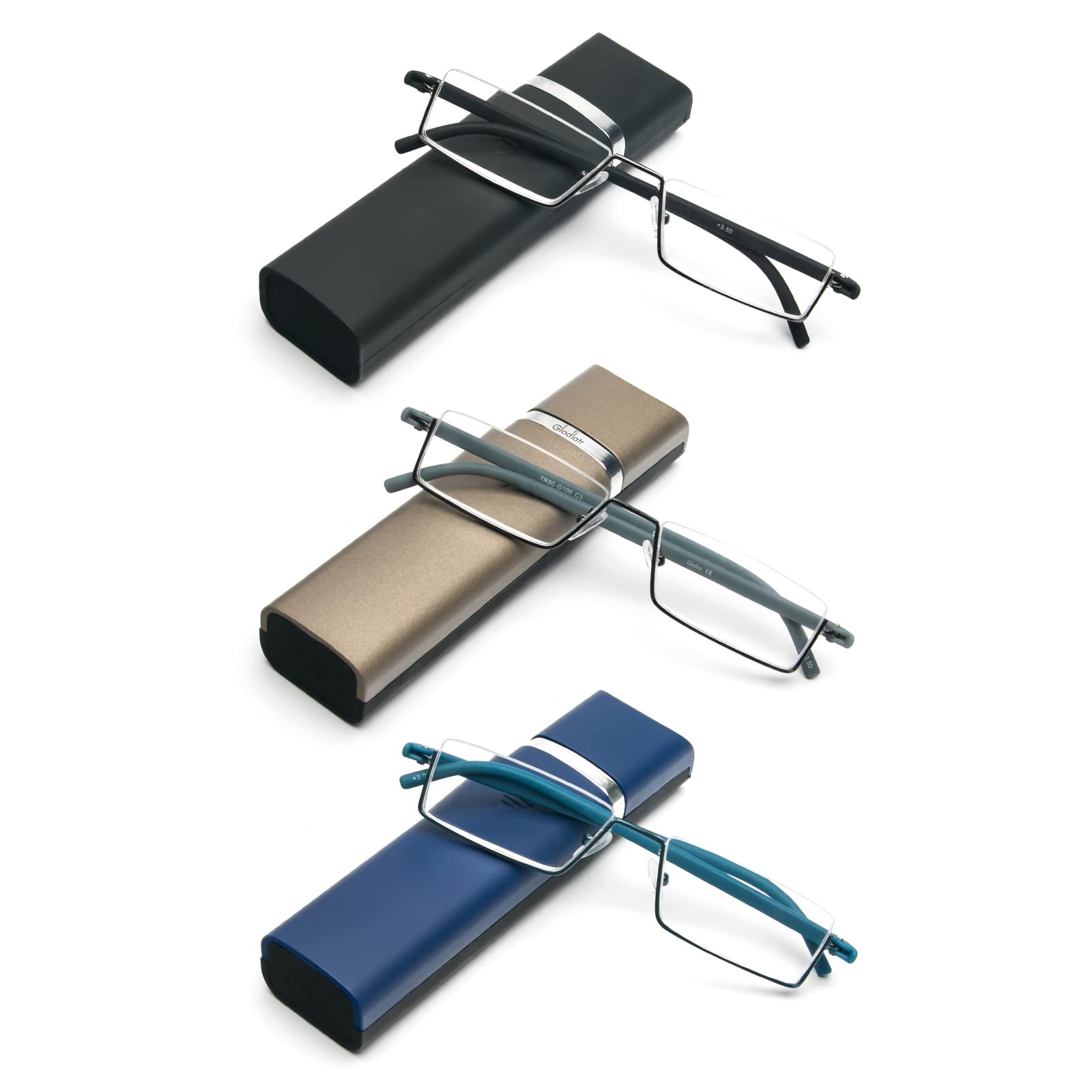 KoKoBin Lesebrille mit Ultraleichtem TR90 Rahmen Lesehilfe Halbbrille aus Metallrahmen mit Halbrahmen Sehehilfe mit Brillenetui für Damen und Herren