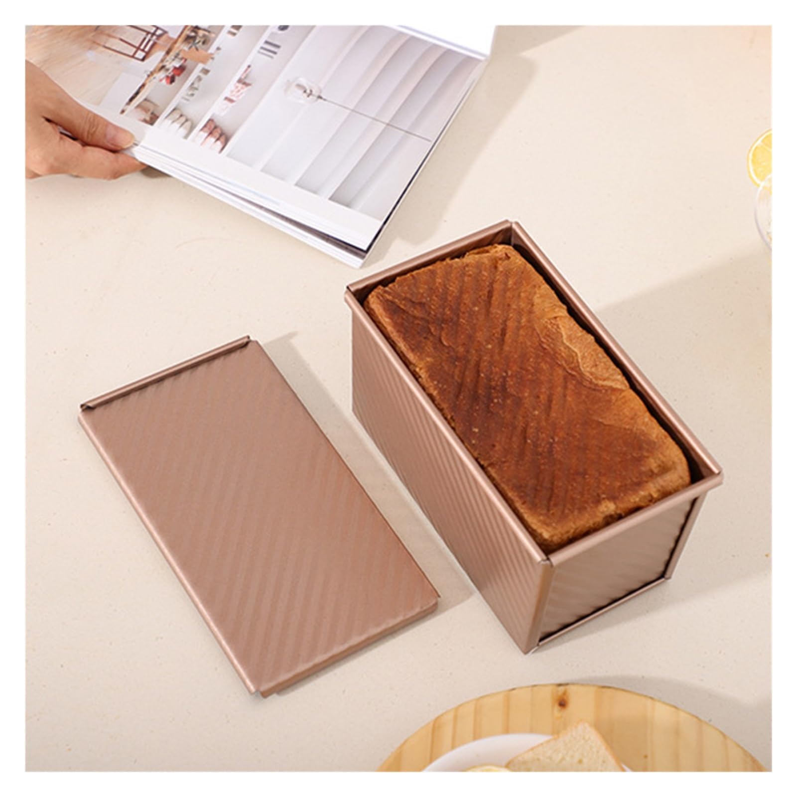 Generisch 1 Stück rechteckige Kastenform mit Deckel, Brot-Backform, Kuchen, Toast, antihaftbeschichtete Box, aluminisierter Stahl(Rose S)