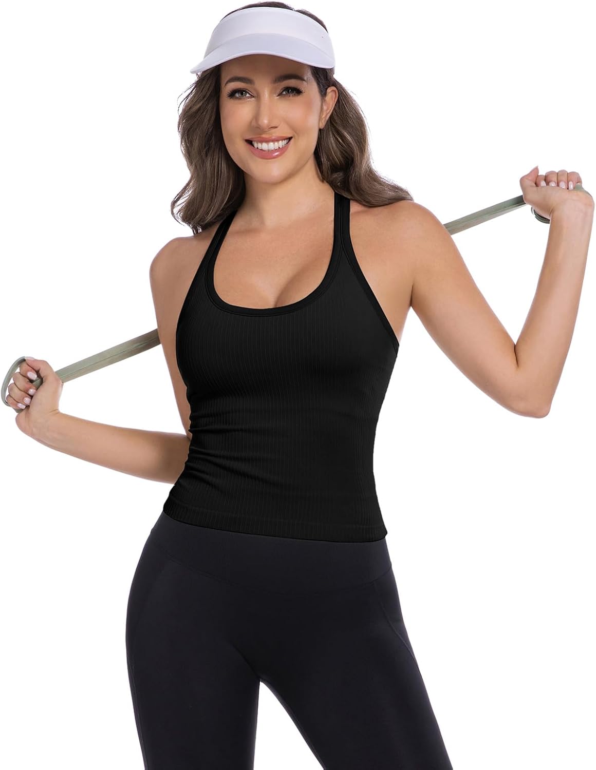 Built in Bra Tank Tops for Women Scoop Neck Longline Workout Tank Top Ribbed Seamless Yoga Racerback Tank Shirts - Image 6