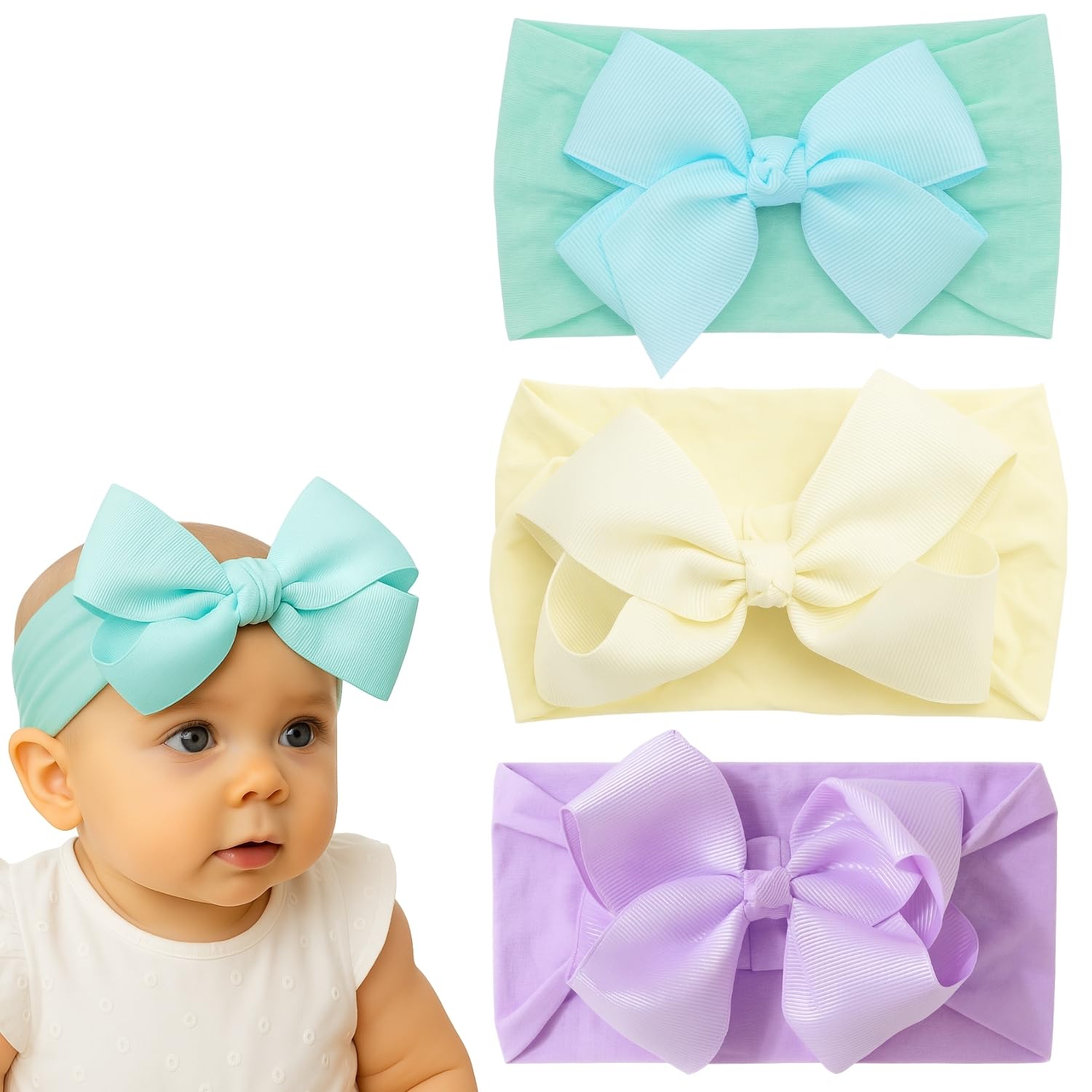 3 Pcs Baby Headbands Stylish Super Soft Stretchy Multicolor Hair Bands Hair Bows Head Wrap Hair Accessories for Baby Girls Newborns infants Toddlers Kids-image-42