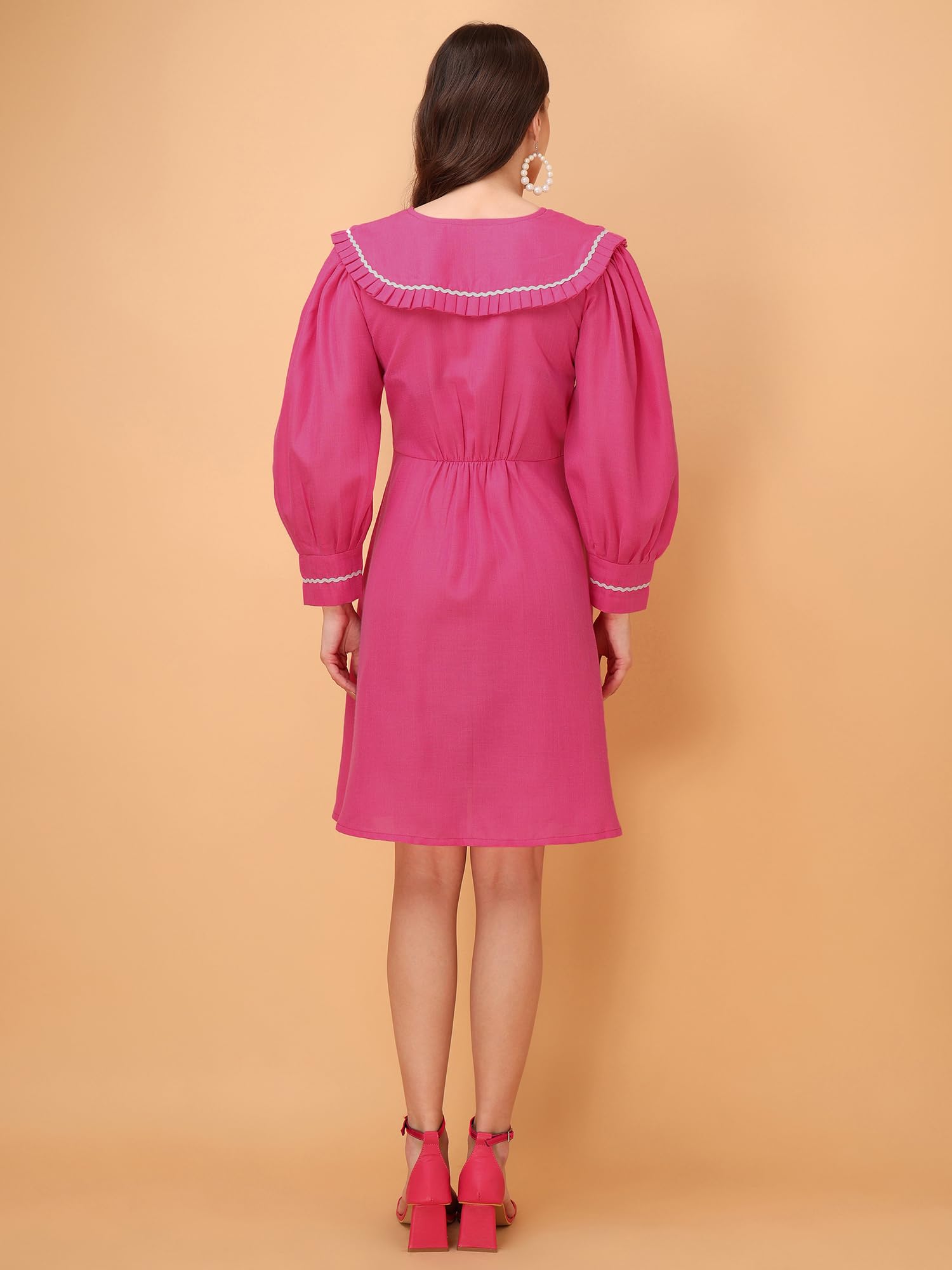 Purvaja Womens V-Neck Fit & Flared Cotton Blend Dress (Floe-039-M_Pink)