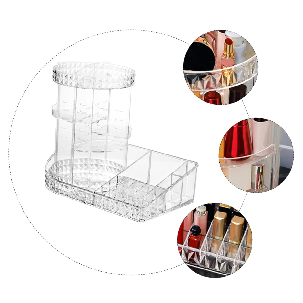 FRCOLOR Organizzatore Cosmetici da Tavolo in Ps Design Rotante e Struttura a Scomparti, Scatola Stabile per Conservazione e Organizzazione di Rossetti e Prodotti Makeup