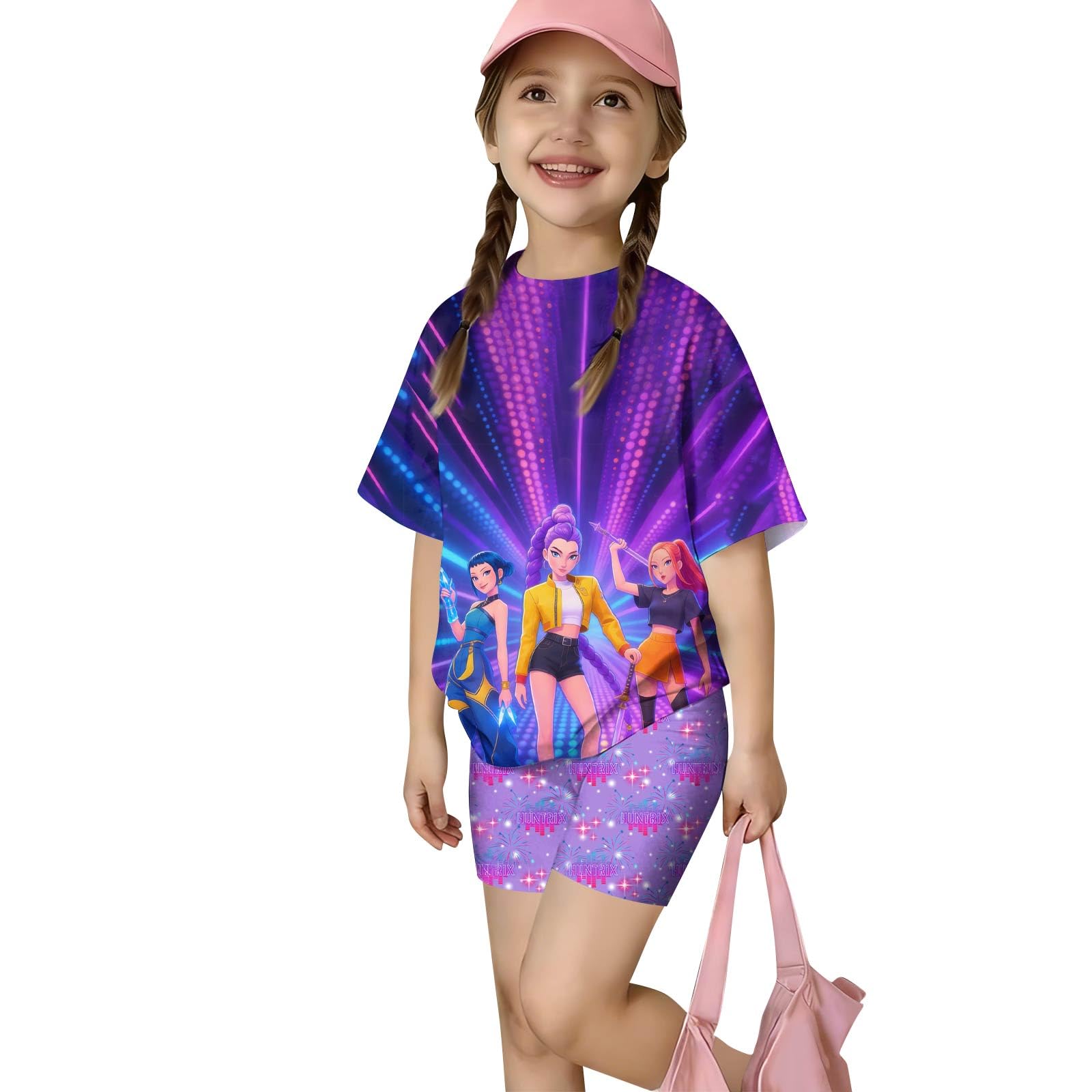 Girls 2 Piece Outfits Cute Singer Cartoon Graphic Short Sleeve Shirts and Shorts Fashion Sets Valentines Day Outfit
