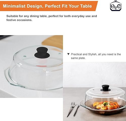 Miniatura 4 de OEC Cubierta de vidrio de borosilicato templado para microondas, ventilado, de 10 pulgadas, con mango de silicona negra de fácil agarre, 100% libre