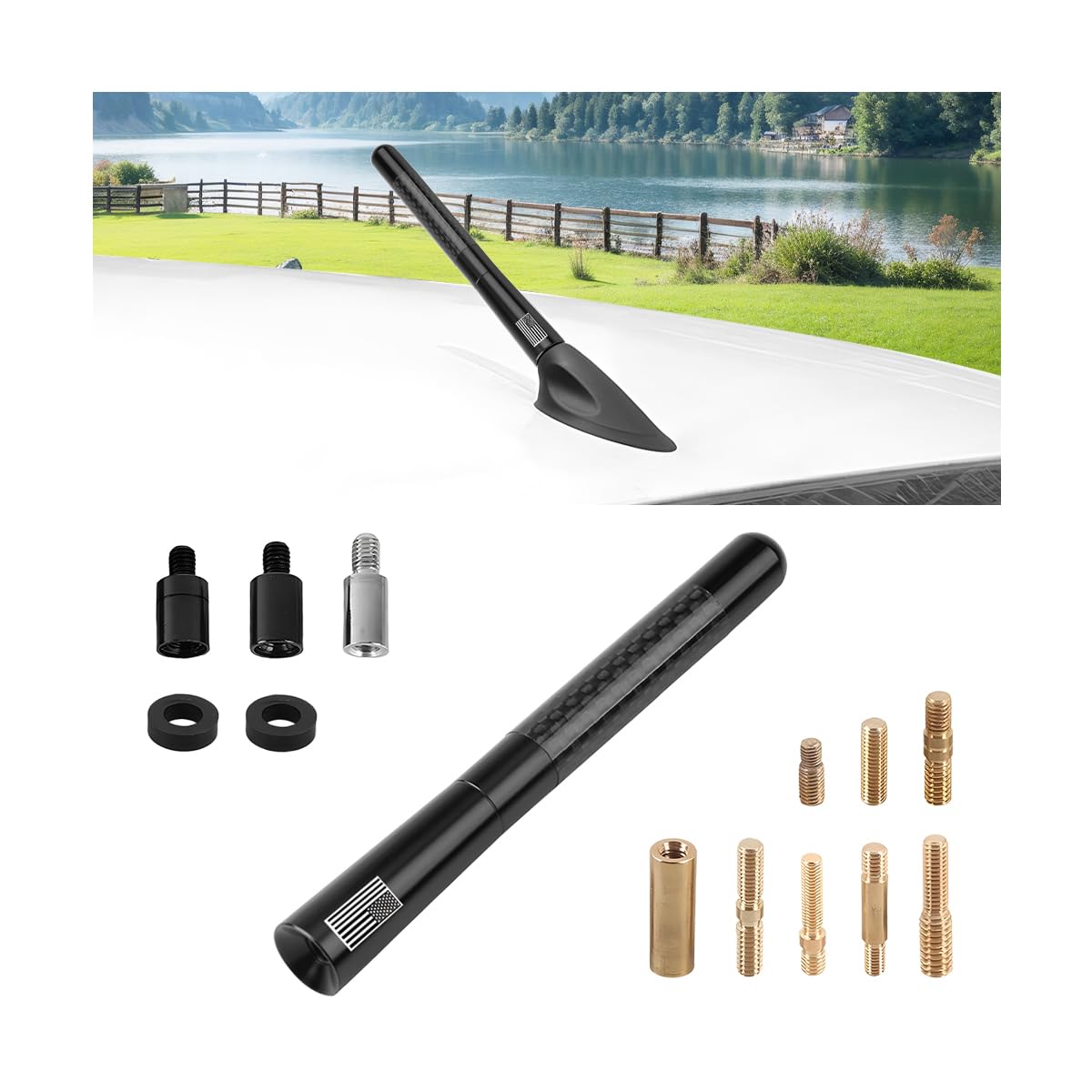Car Antenna, 4.72 Inch Flexible Vehicle AM FM Radio Signal Mast for Enhanced Reception, Roof Mount Automotive Antenna Replacement Accessories, Universal for Truck Motorcycle RV (Black)