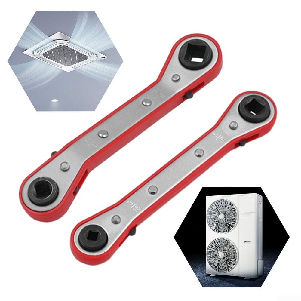 Chiave a cricchetto quadrata a doppia testa per apparecchiature di refrigerazione con aperture da /4" 3/8" 5/16" 3/16" in acciaio al carbonio cromato per HVAC e (bianco piatto)