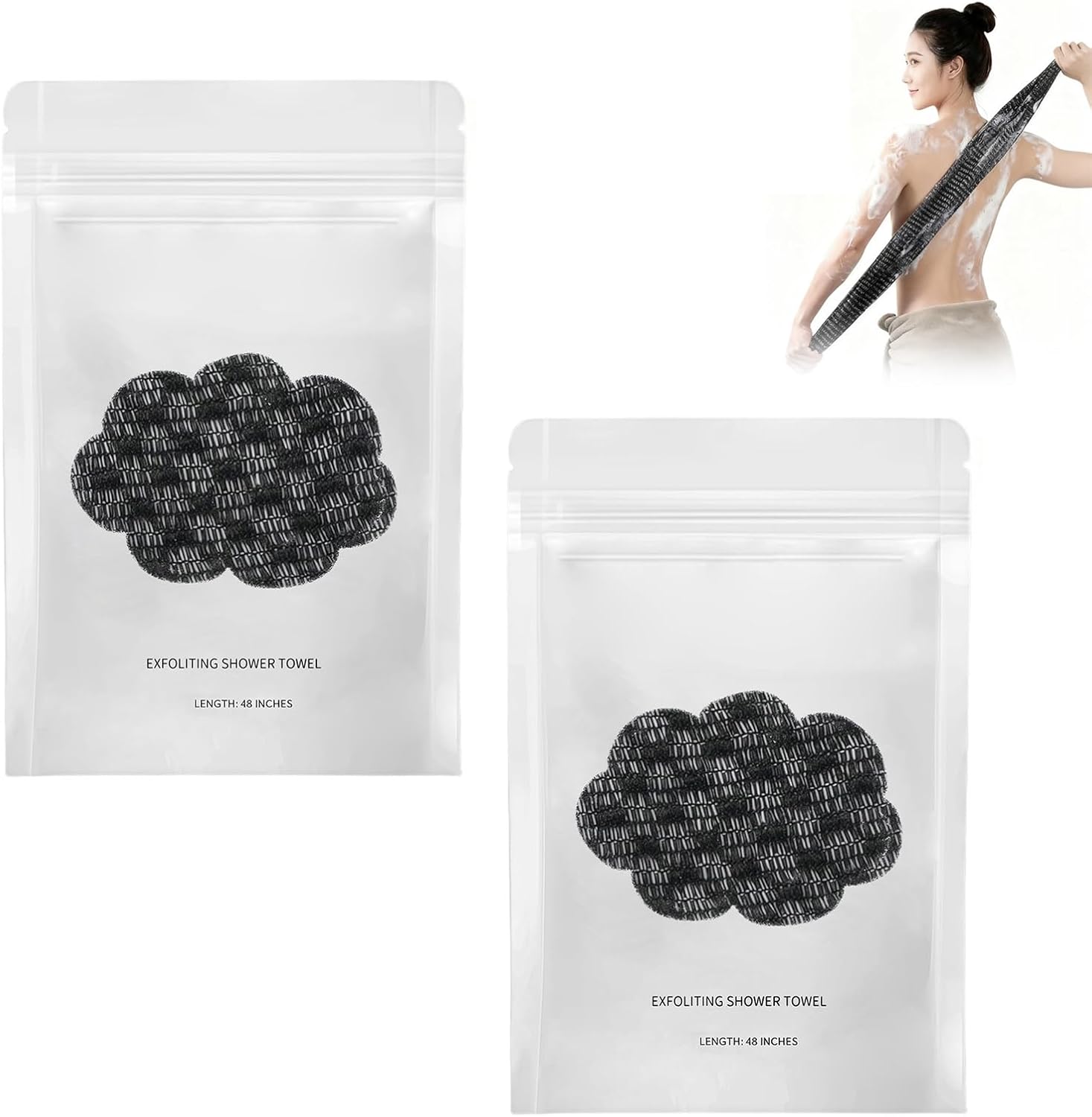 Exfoliating Shower Towel,Premium Scrub Wash Back Bath Cloth for Body Face,Travel Friendly, Quick Drying Travel Bath Washcloth (black-2pcs)