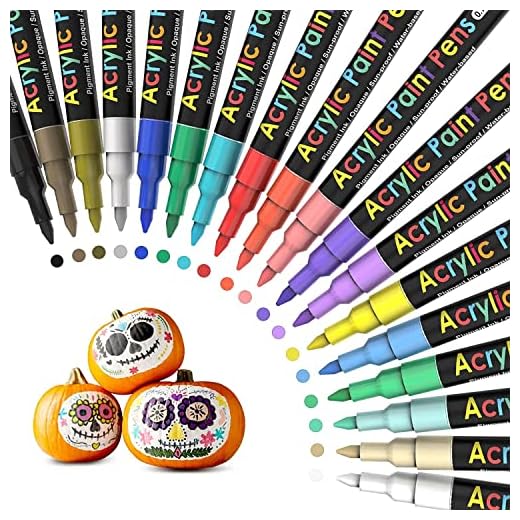 Acrylic Paint Pens Paint Markers Set of 18: Fine Point for Rock Painting Glass Wood Ceramic Fabric Metal Canvas Easter Eggs Pumpkin Kit, Drawing Art Crafts for Adults Scrapbooking Supplies