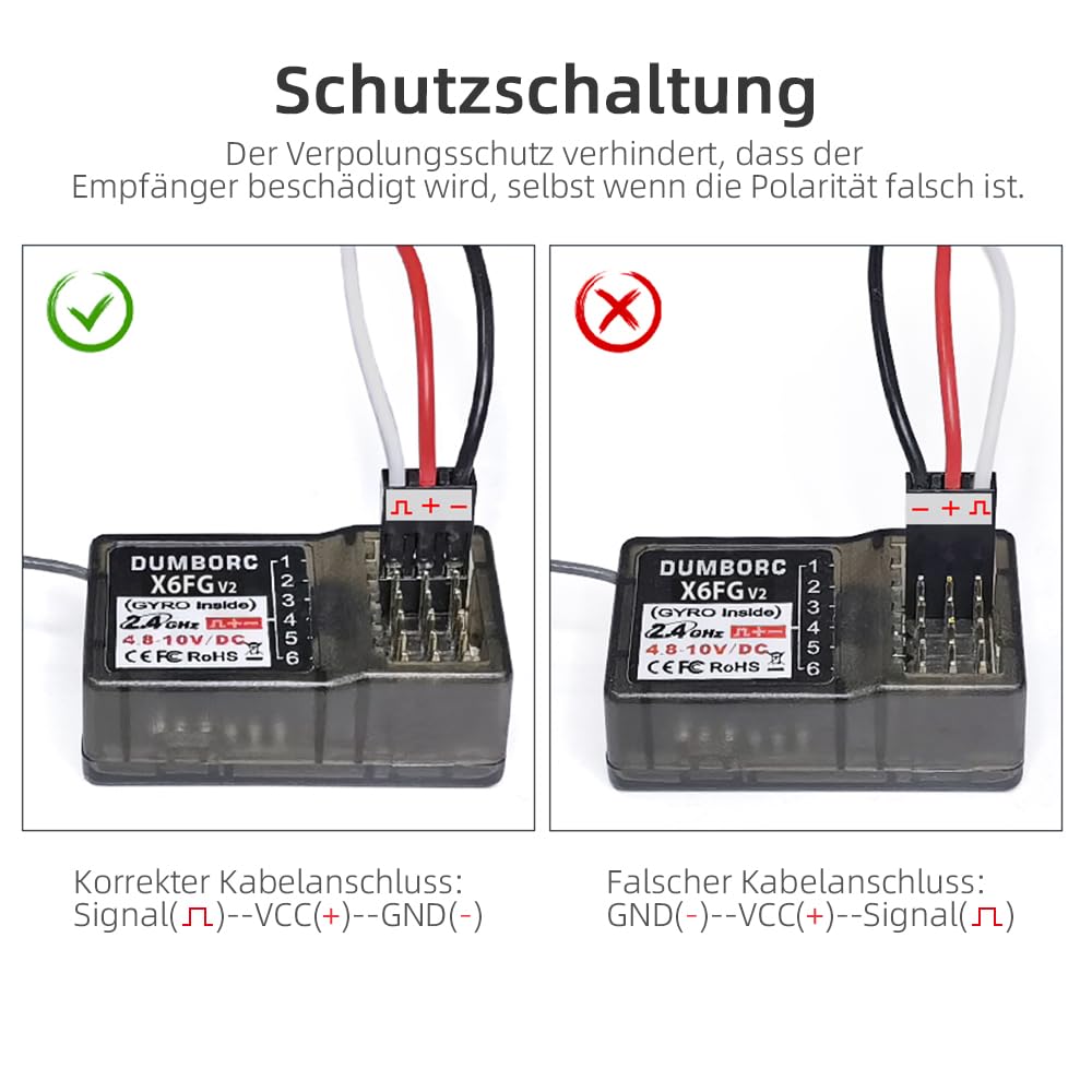 ATA HOBBY DUMBORC X6 2,4GHz 6 Kanal RC Funksender und empfänger X6FG | Ausfallsicherung, Niederspannungsalarmfunktion, für RC-Fahrzeuge, Auto, Boot, Panzer, Modellteile, Fernbedienung