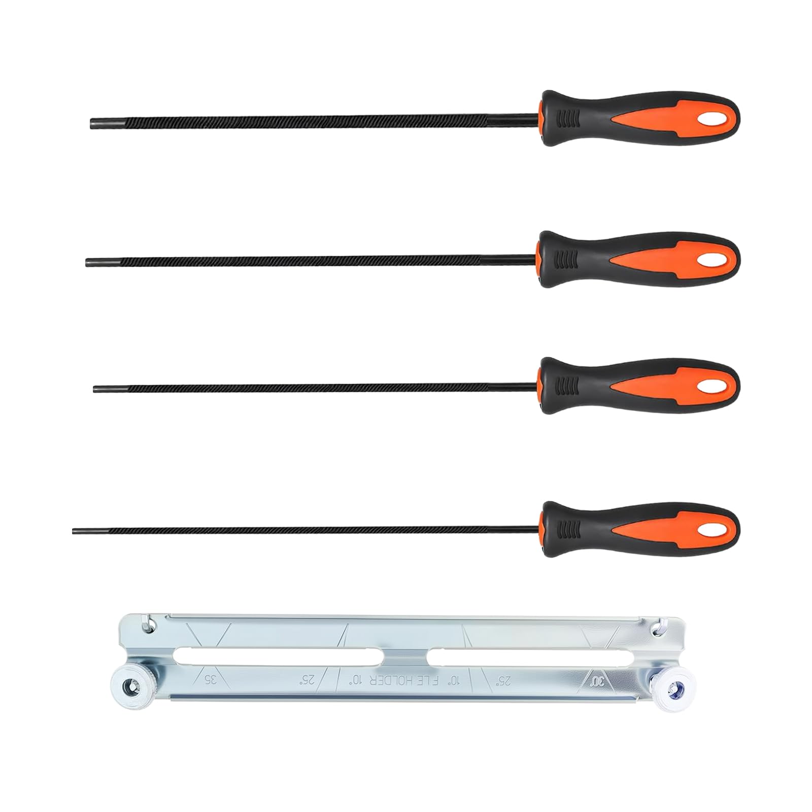 Juego De 4 Limas Para Motosierra Con Mango y Soporte - Kit De Afilado (3,2 mm, 4,0 mm, 4,8 mm, 5,5 mm) - Adecuado Para Trabajadores Al Aire Libre y Obras De Construcción