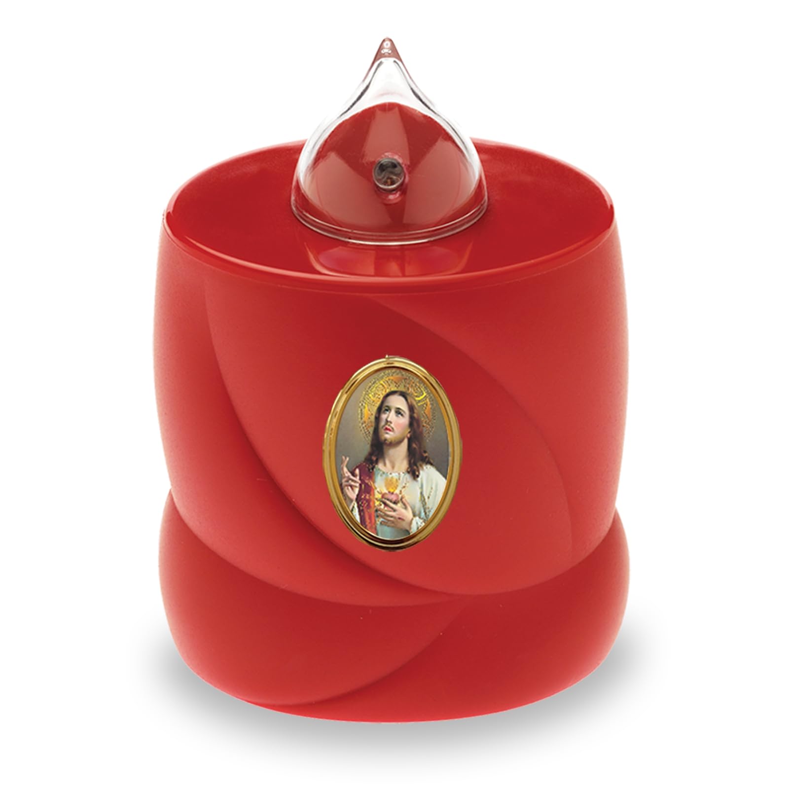 AROBA LED Grave Candle Mourning Light - Flickering Effect Like Real Candle - Long Burning Time up to 200 Days - Reusable Cemetery Candle Memorial Candle Permanent Candle - Red Jesus