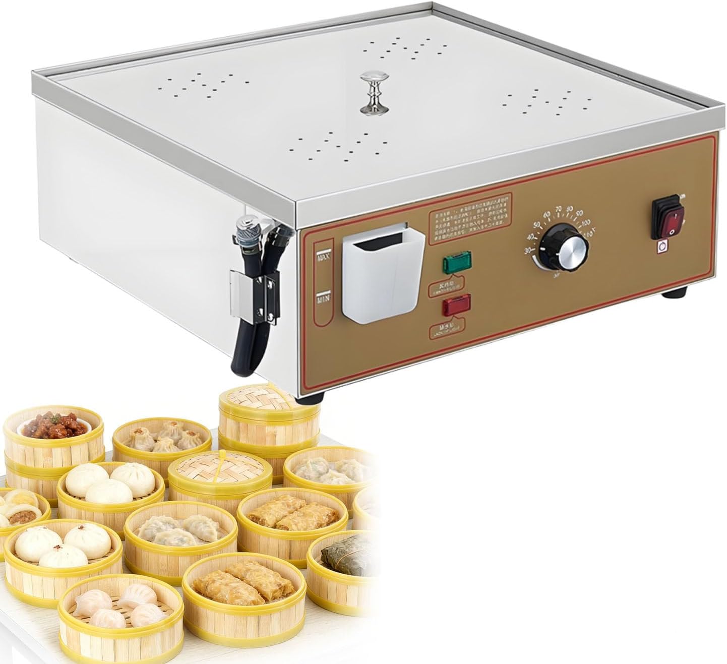 Commercial Electric Steamed Bun Machine, 6-Hole Breakfast Food Steamer with Dry Burning Alarm, 30-110℃ Temperature Adjustment