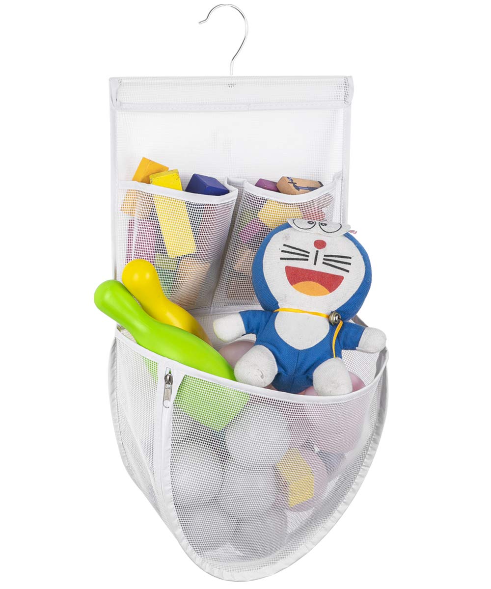 ALYER Sac De Rangement En Maille à Suspendre Pour Jouets De Bain, Grand Panier De Rangement Pour Douche Avec Crochet Durable (blanc