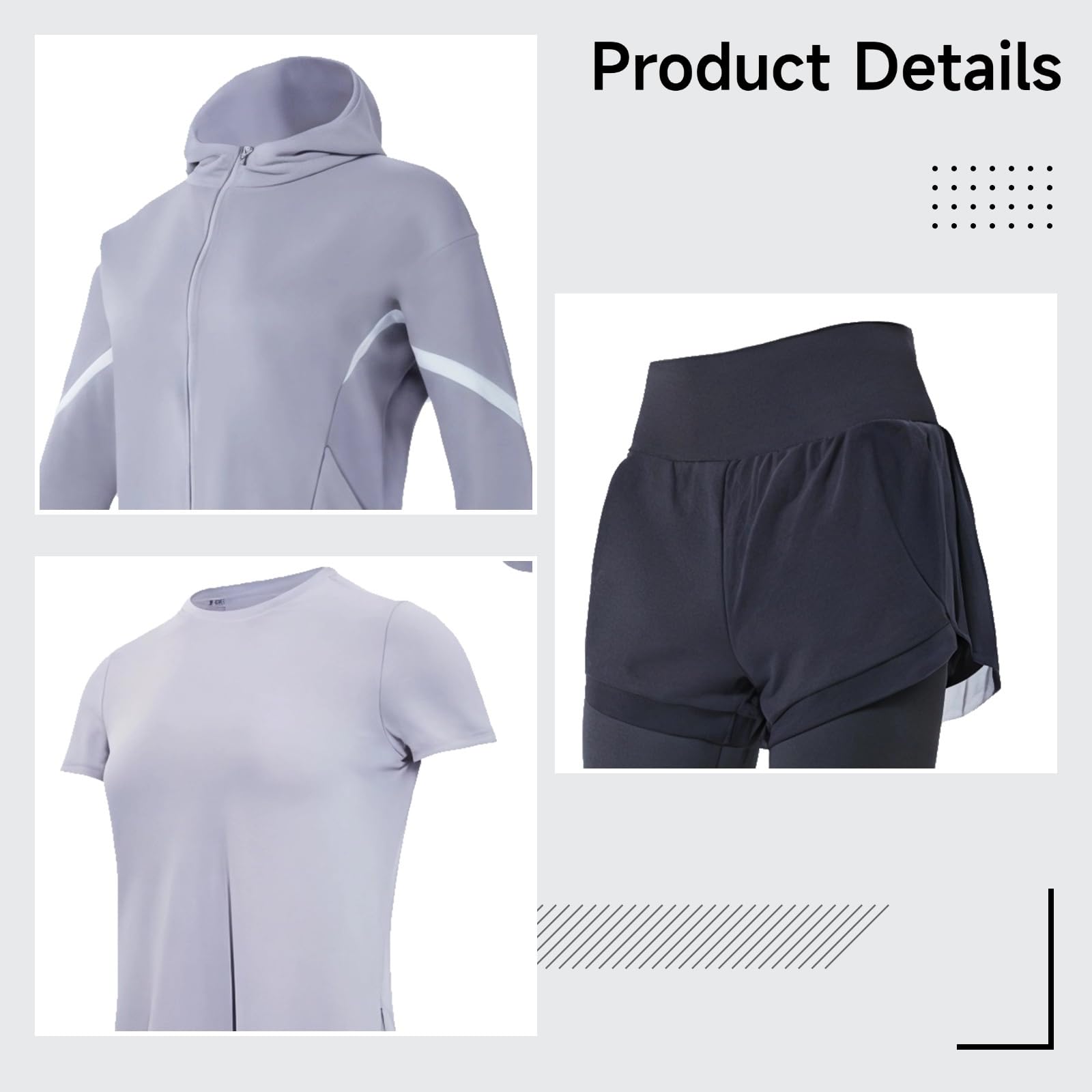 Lawendowy 3-częściowy zestaw do jogi dla kobiet, bezszwowy poliester spandex, odzież na siłownię i fitness, Liliowy + czarny, Rozmiar uniwersalny