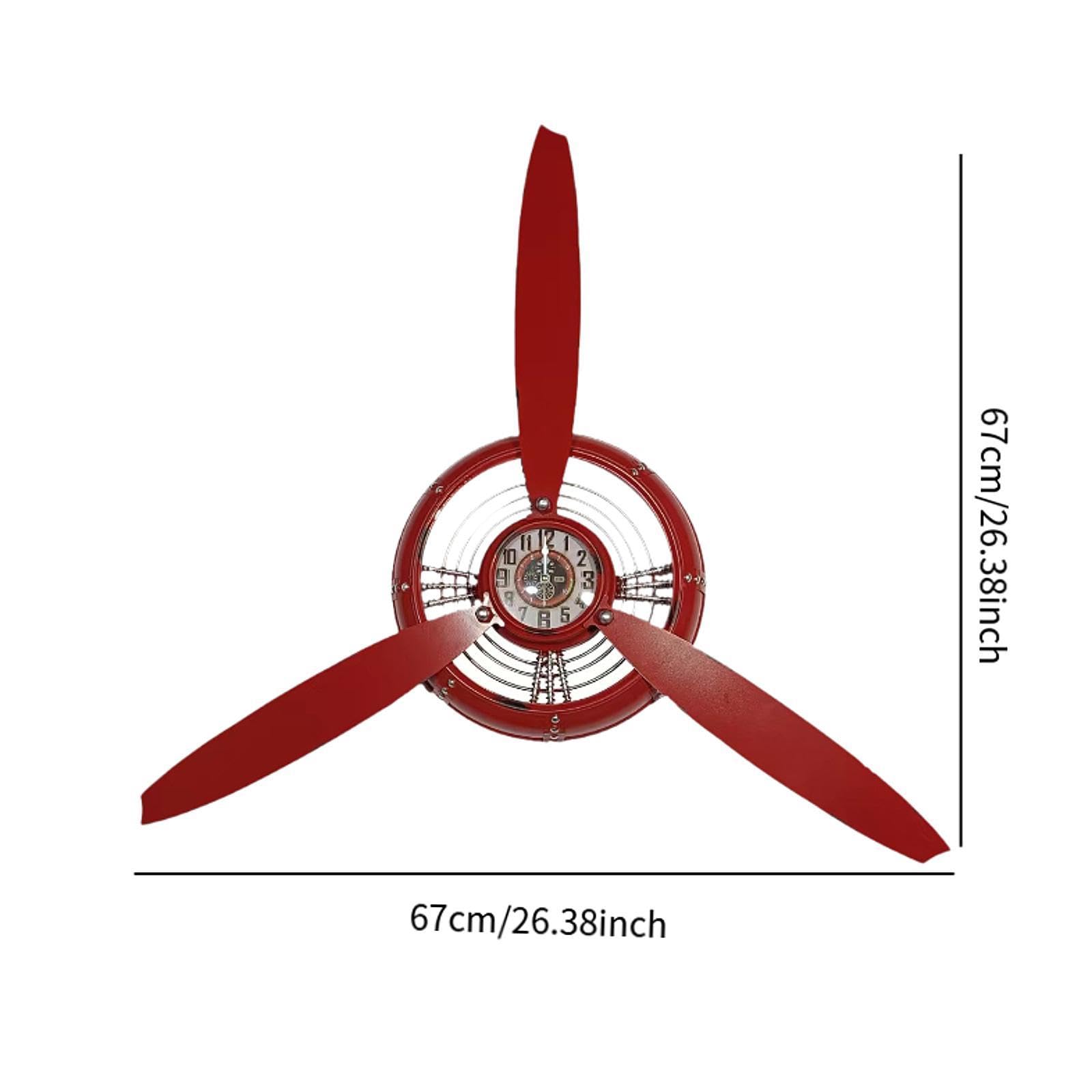 Reloj de Pared de Metal con Forma de Hélice, Escultura de Pared, Reloj Decorativo de Inspiración Aeronáutica con Estilo Industrial Y Fácil Montaje Par, Rojo, Individual