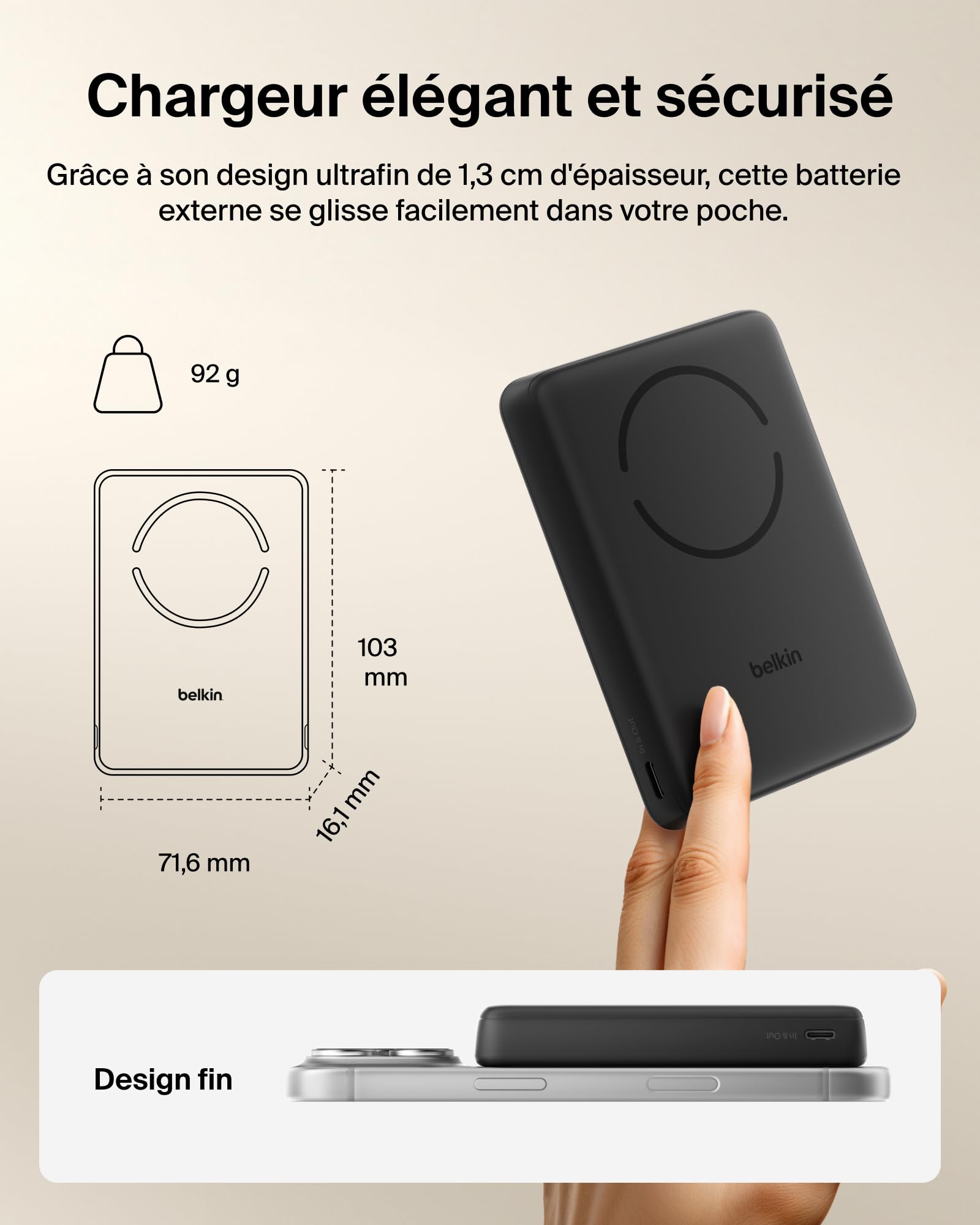 Belkin BoostCharge Batterie Externe Magnétique 10 000 mAh - Noir