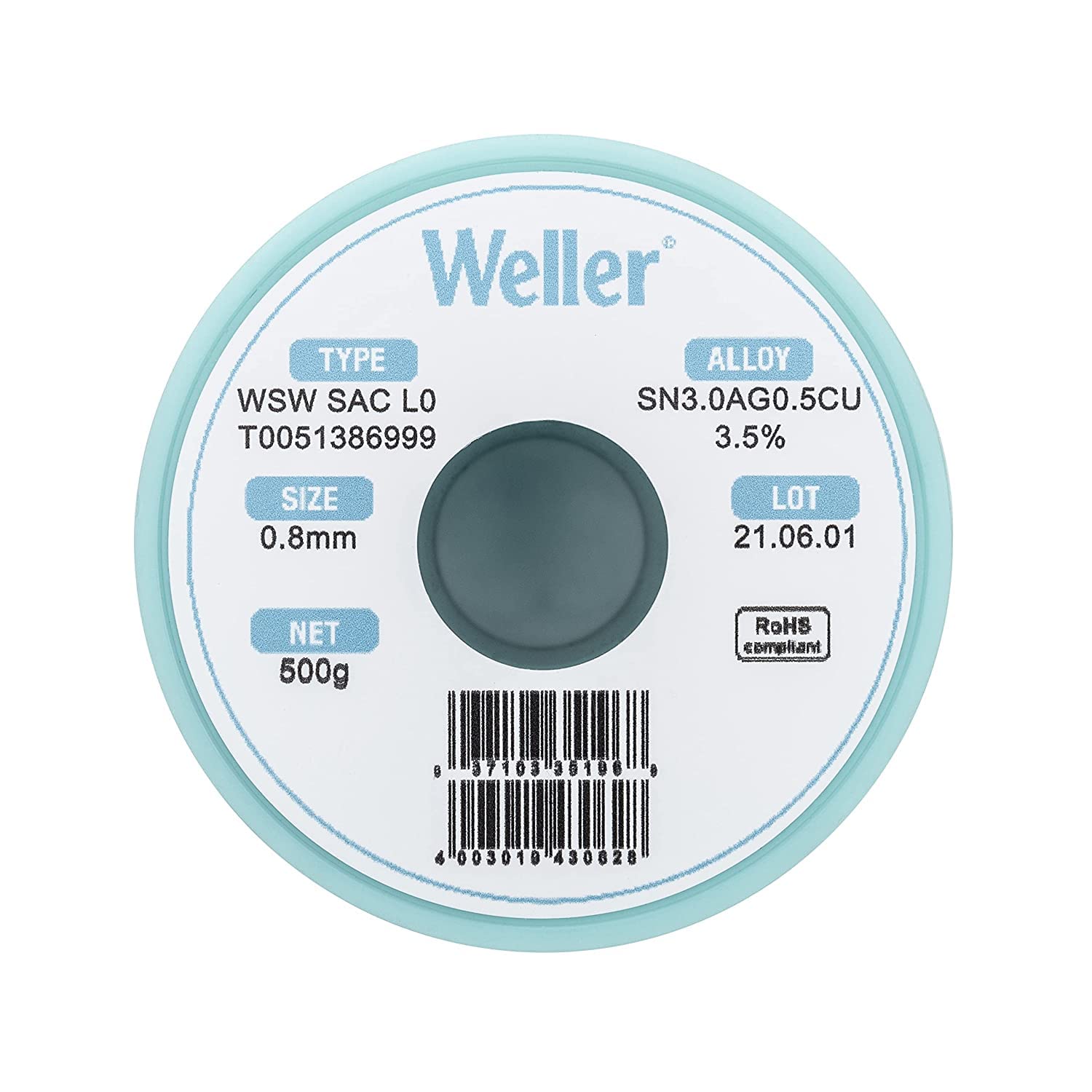 Weller WSW SAC L0 (T0051386999) Lead Free Solder Wire, diameter 0.8mm, Alloy Sn96.5Ag3.0Cu0.5, Flux content 3.5%, 500g - Image 2