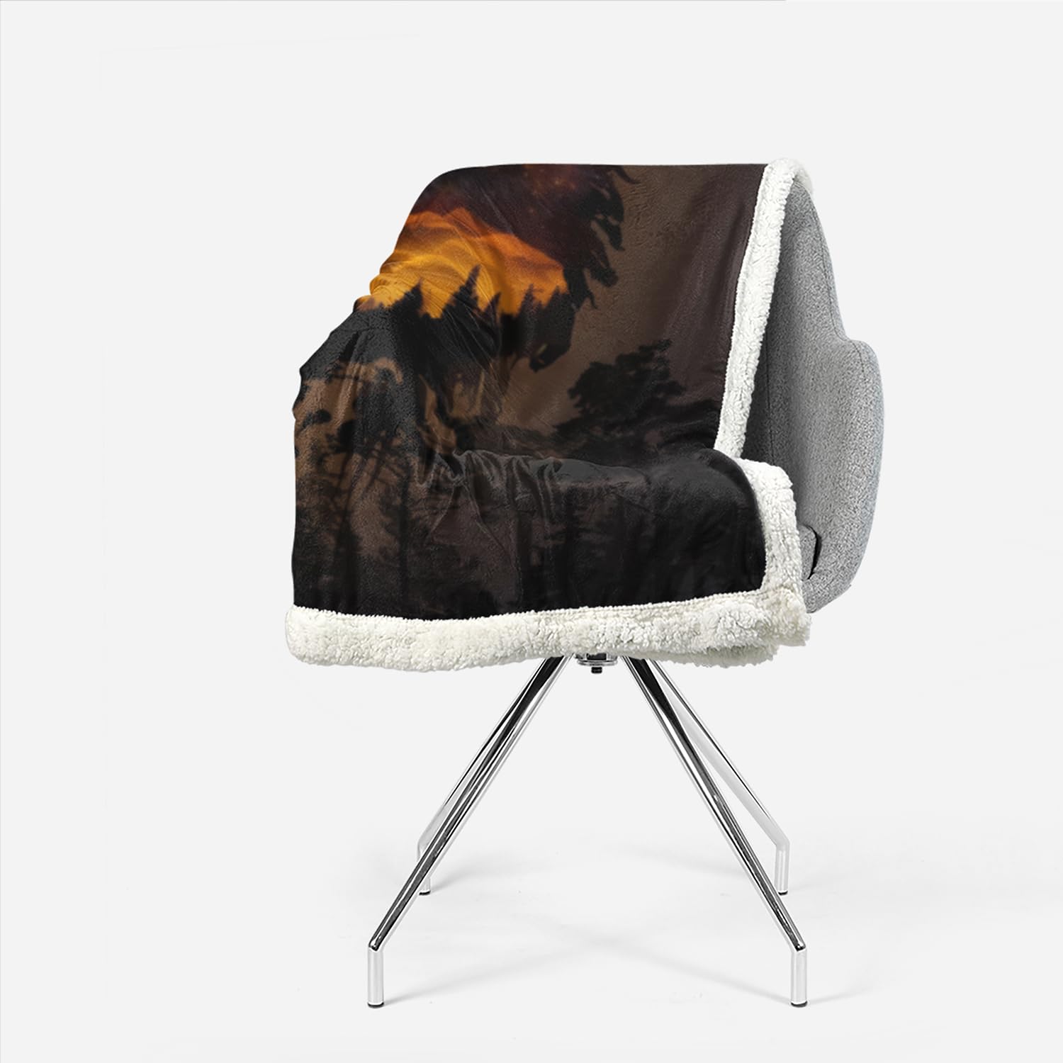 AILONEN Howling Wolf Fleece Sherpa Blanket 70 x 55 Inches Night Moon Fleece Blanket for Kids Boys Teens,Night Forest Wolf Sherpa Blanket,Wild Animals Bed Sofa Blanket