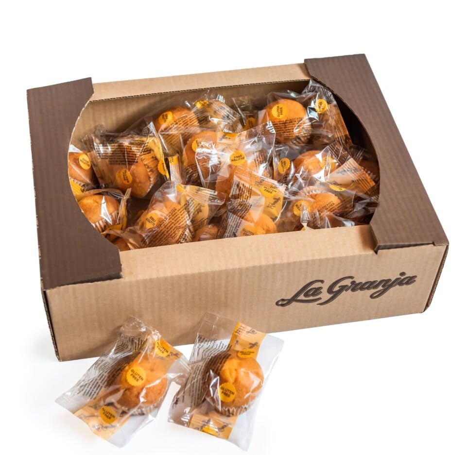Magdalenas Tradicionales La Granja - Sin Gluten y Sin Lactosa - Caja con 30 uds de Magdalenas. Envueltas Individualmente.