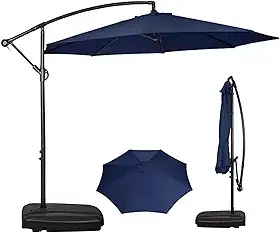 Ombrelone Lateral Suspenso 3m Kauai Azul Com Base Plástica 55L Jardim Piscina - AMZ