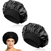2 PCS Silk Bonnet for Sleeping,Satin Bonnet,Silk Hair Bonnet for Sleeping and Hair Care,Sleep Cap,Adjustable Elastic Band HairWrap and Night Cap for Women and Men with Curly or Natural Hair