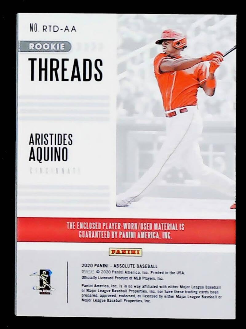 2020 Panini Absolute Rookie Threads Spectrum Gold Aristides Aquino RC Jersey Relic 4/10 Cincinnati Reds Baseball Trading Card