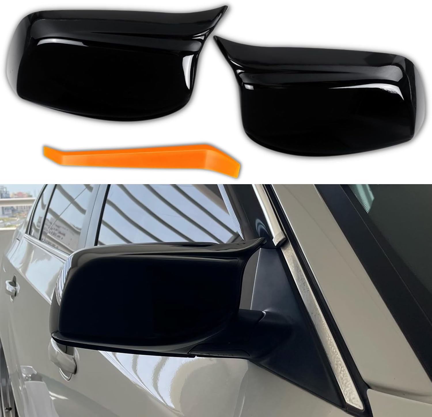 1 Pair Sport Side Mirror Cover Caps Replacement for 2005-2010 BMW 5 Series E60 M5 545i 550i M6 E64 645Ci 630i 650i E63 Accessories Exterior Trim Parts Tuning Accesorios, Glossy Black