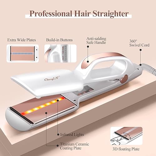 Miniatura 6 de CkeyiN Plancha plana infrarroja profesional, plancha de pelo de turmalina de cerámica de 2.3 pulgadas de ancho con diseño de mango y temperatura