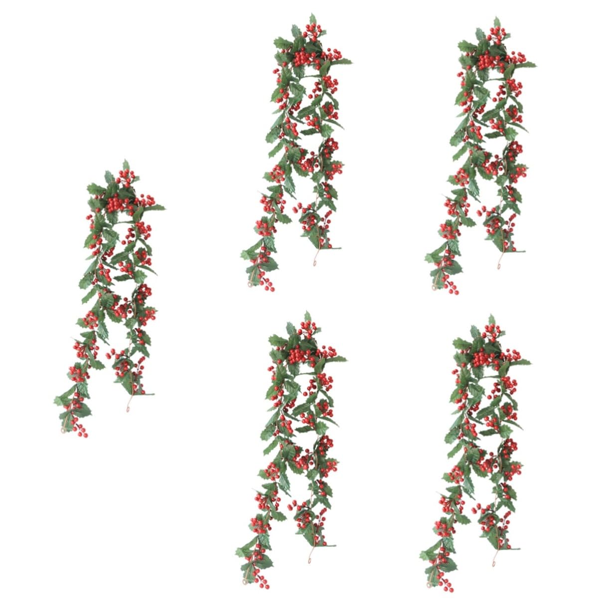 Zerodeko 5 Stück Rattan-Dekoration Kiefer Wimpel Weihnachtsgrüne Lamettagirlande Geburtstag Gold tannen girlanden Christmas-Decorations Girlande mit roten Beeren Weihnachtsrattan Plastik