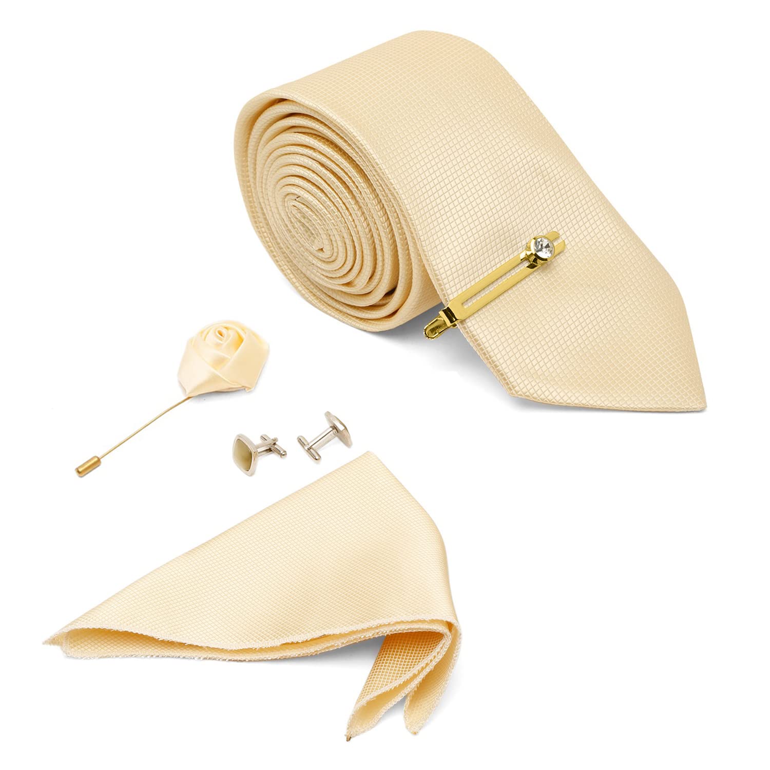 mutaqinoti Mens Woven Premium Silk Necktie Gift Combo Set With Pocket Square Cufflinks Brooch Golden Tie Pin (TECOMBO-GP)-picture-10