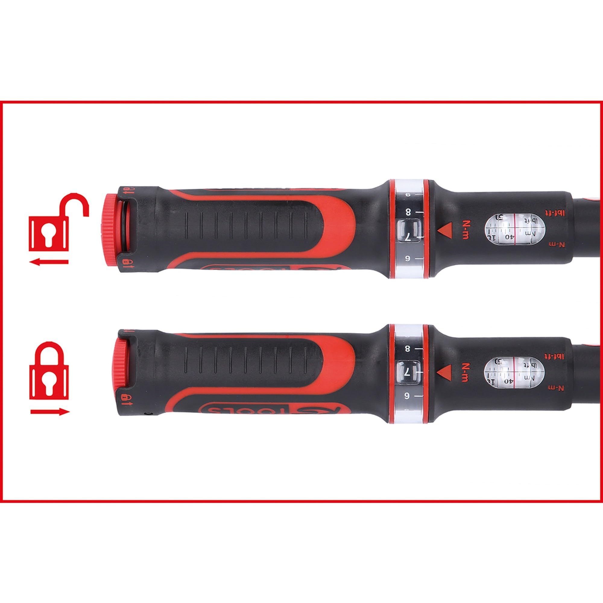 KS Tools 516.1442 1/2" Llave dinamométrica ERGOTORQUE®precision con cabezal de carraca de cambio de posición por mando giratorio 40-200Nm