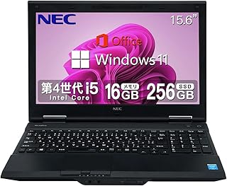 【整備済み品】 NEC ノートPC VK26/Windows11 Pro/MS Office 2019/第四世代Core-i5/15.6型液晶/テンキー付き/Wi-Fi/HDMI/DVD/USB3.0/RAM:16GB/(整備済み品) SSD 256GB