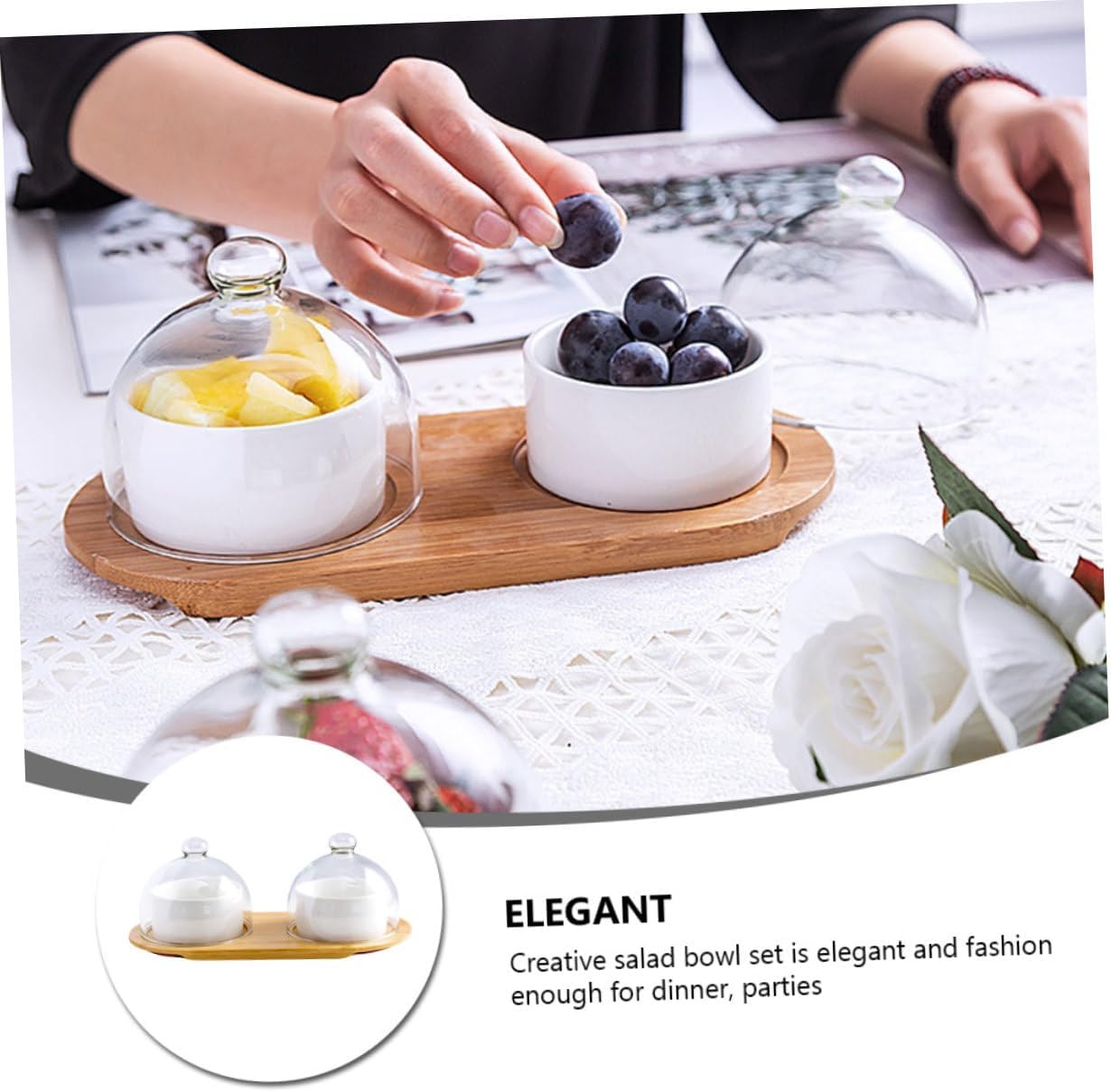 VOSAREA Ceramic Dessert Bowl Lid Serving Bowl for Fruit Salad Trifle Christmas Candy Suitable for Home Restaurant