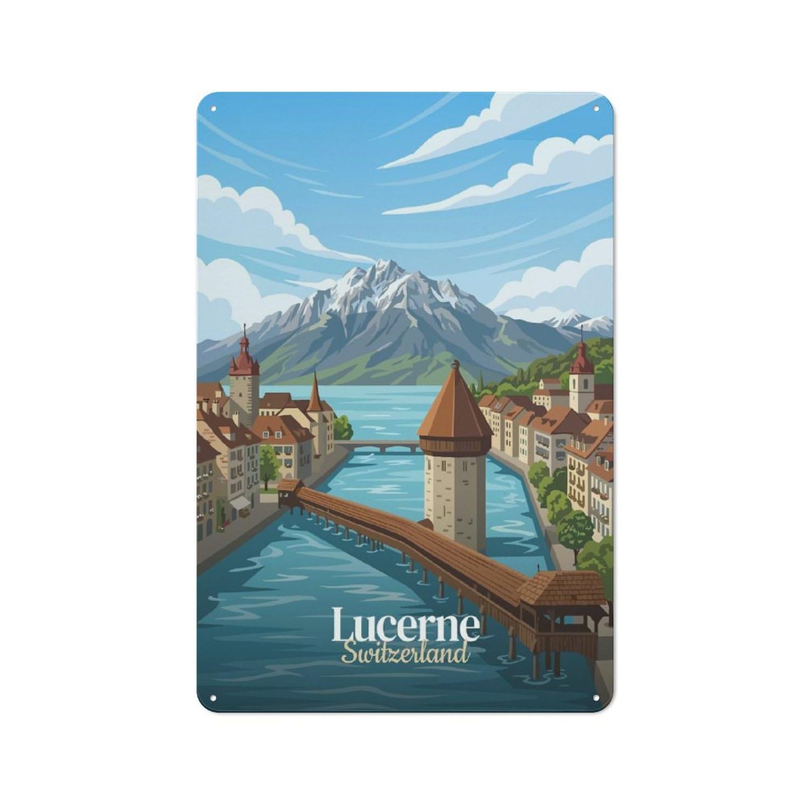 Junmoney Style-14 Lucerne, Switzerland Travel Printed Metal Sign 30X20cm For Bar Or Restaurant, New Home Wall Decor For Hospitality Decor Collectors