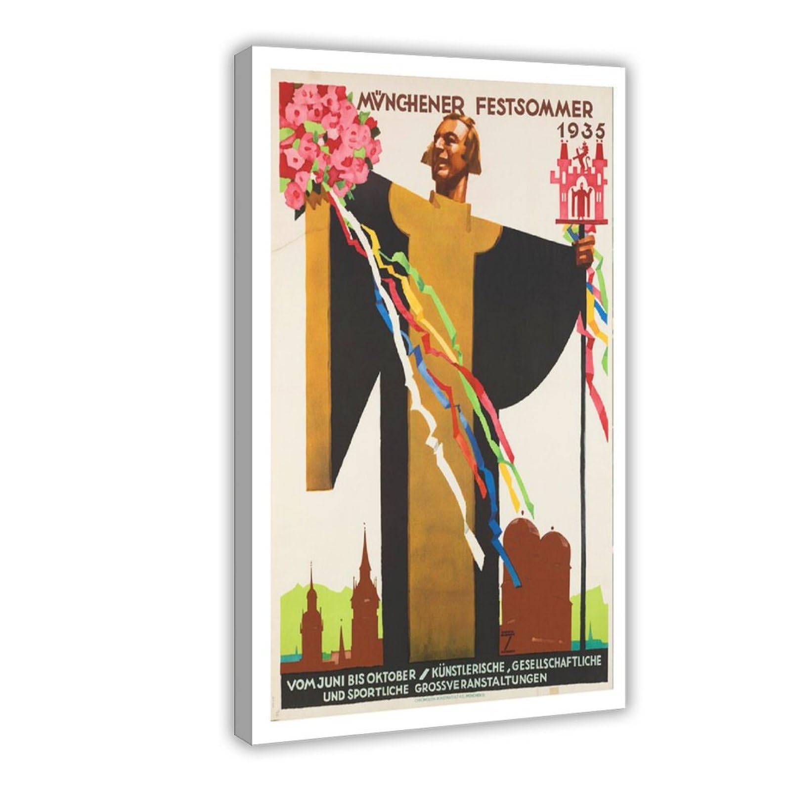 QIENAZIO Poster vintage su tela, motivo: Monaco di Baviera, festival estivi, decorazione da parete, camera da letto, ufficio, cucina, regalo, 30 x 45 cm