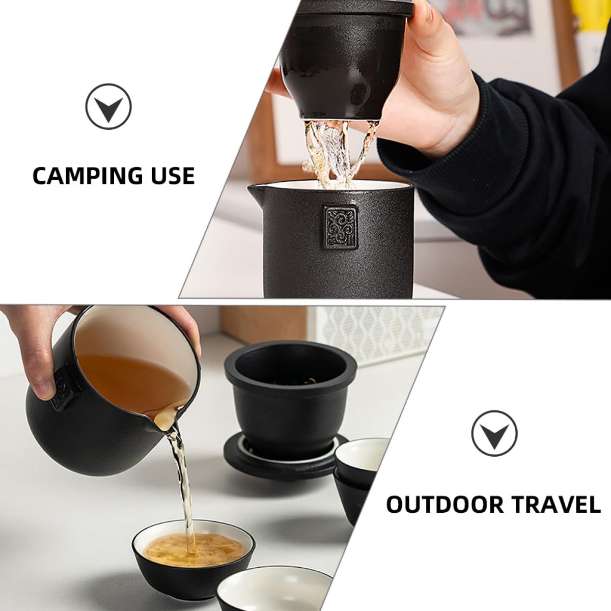 VANZACK Juego de Taza de Té de Cerámica Portátil Diseño Elegante y Fácil de Agarrar con Tetera y Bolsa para Viaje Adecuado para Uso en Casa Aire Libre