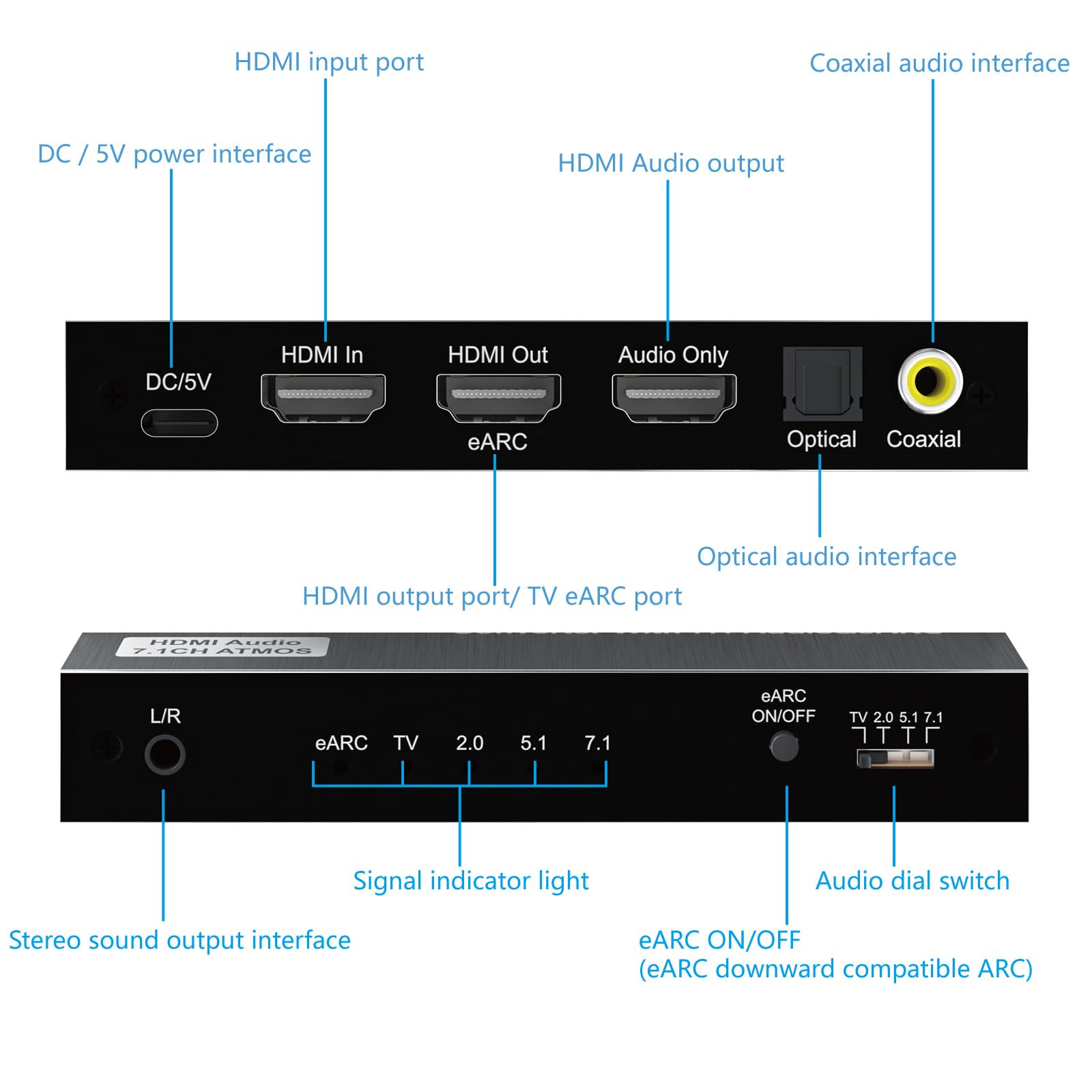 Estrattore audio HDMI 8K con eARC, 4K@120Hz 144Hz, 40Gbps HDMI 2.1, Dolby Atmos/DTS:X, ottico/coassiale/uscita audio da 3,5 mm per PS5, Xbox Series X/S, PC, home theater