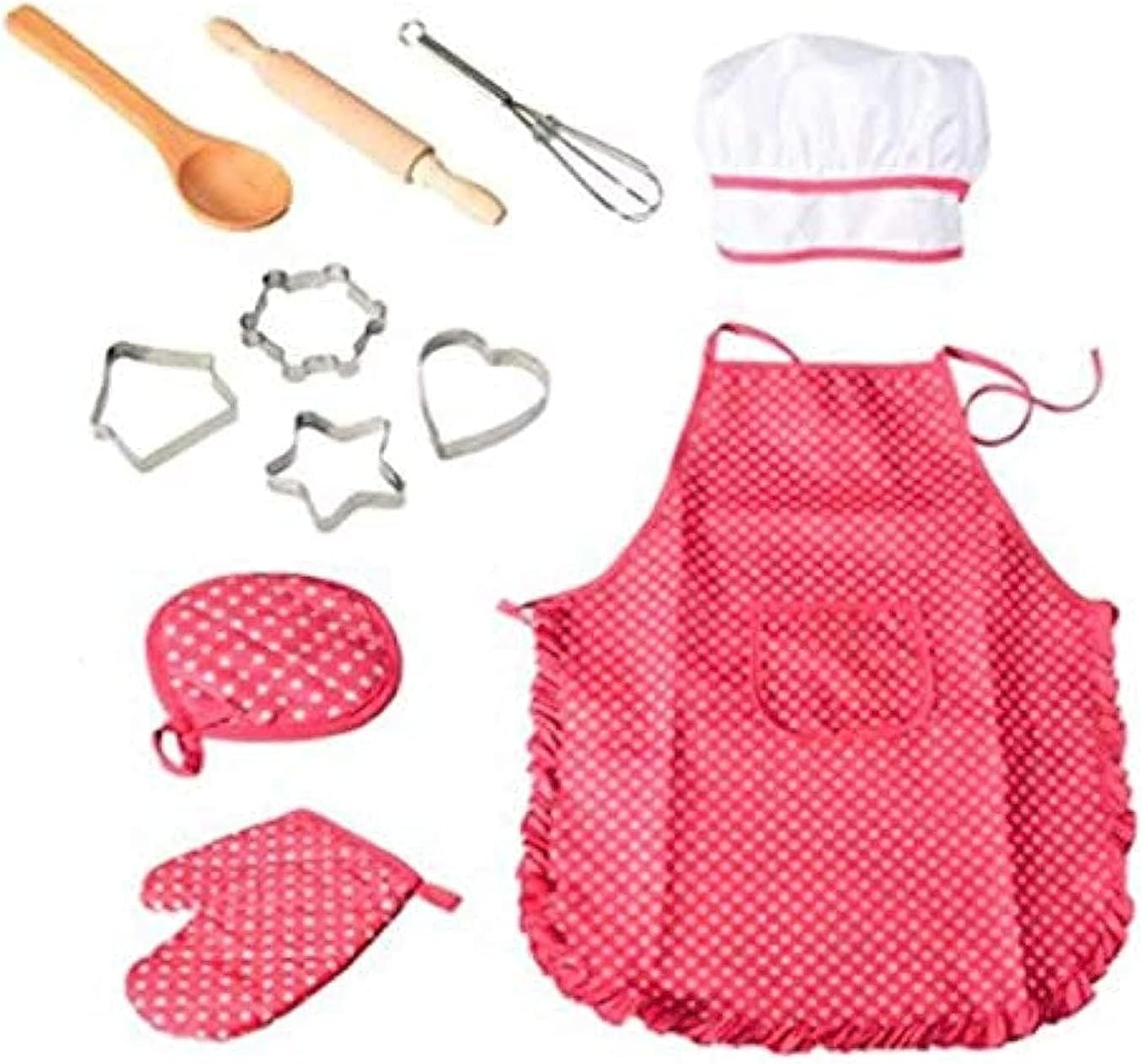 Chef Set for Kids with Apron, Hat, and Cooking Mitt, Utensils (11 Pieces)