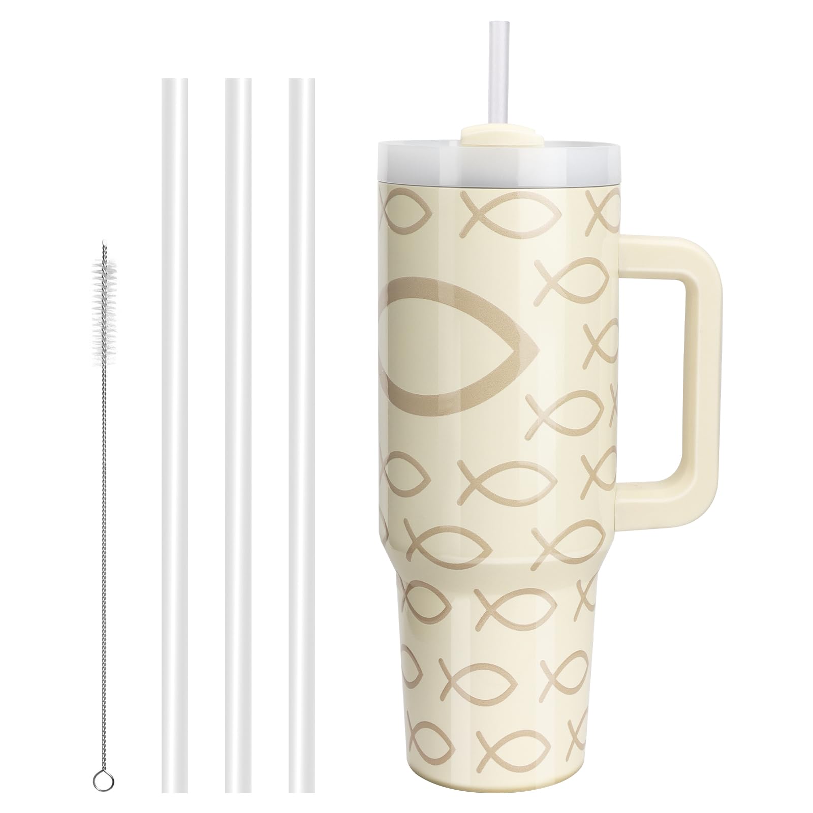 WALLFID Tazza termica da 40 oz in acciaio inox, isolante sottovuoto con coperchio, 3 cannucce e 1 spazzola per cannuccia, per bevande calde e fredde, ideale per caffè, tè, frullati e altro ancora
