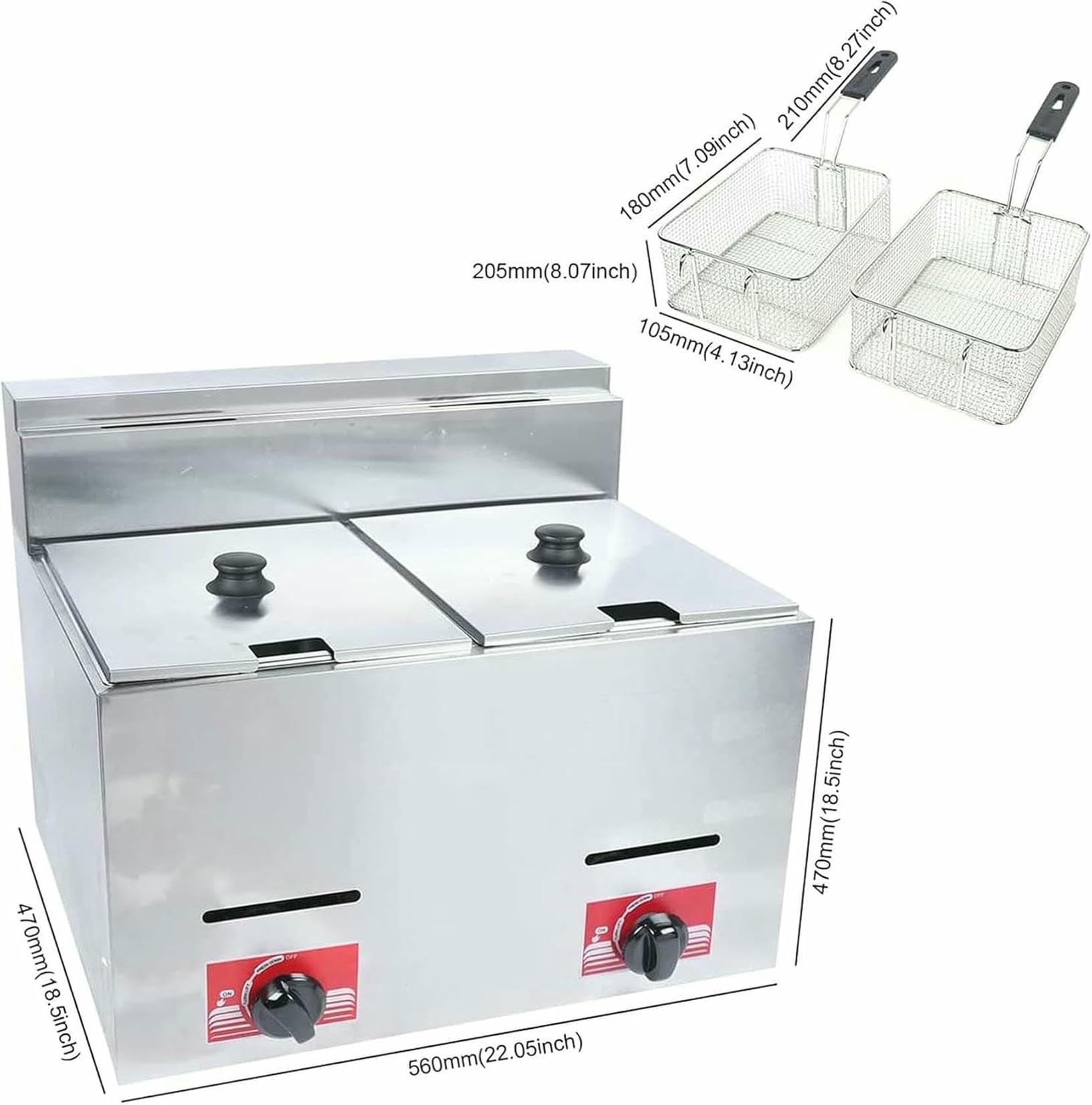 Cesta para freidora de Grasa Comercial de 6 l x 2 Pulgadas, freidora de Gas GLP Comercial de encimera de Acero Inoxidable, freidora de Gas Profesional con Cesta y Pala para Cocina Comercial