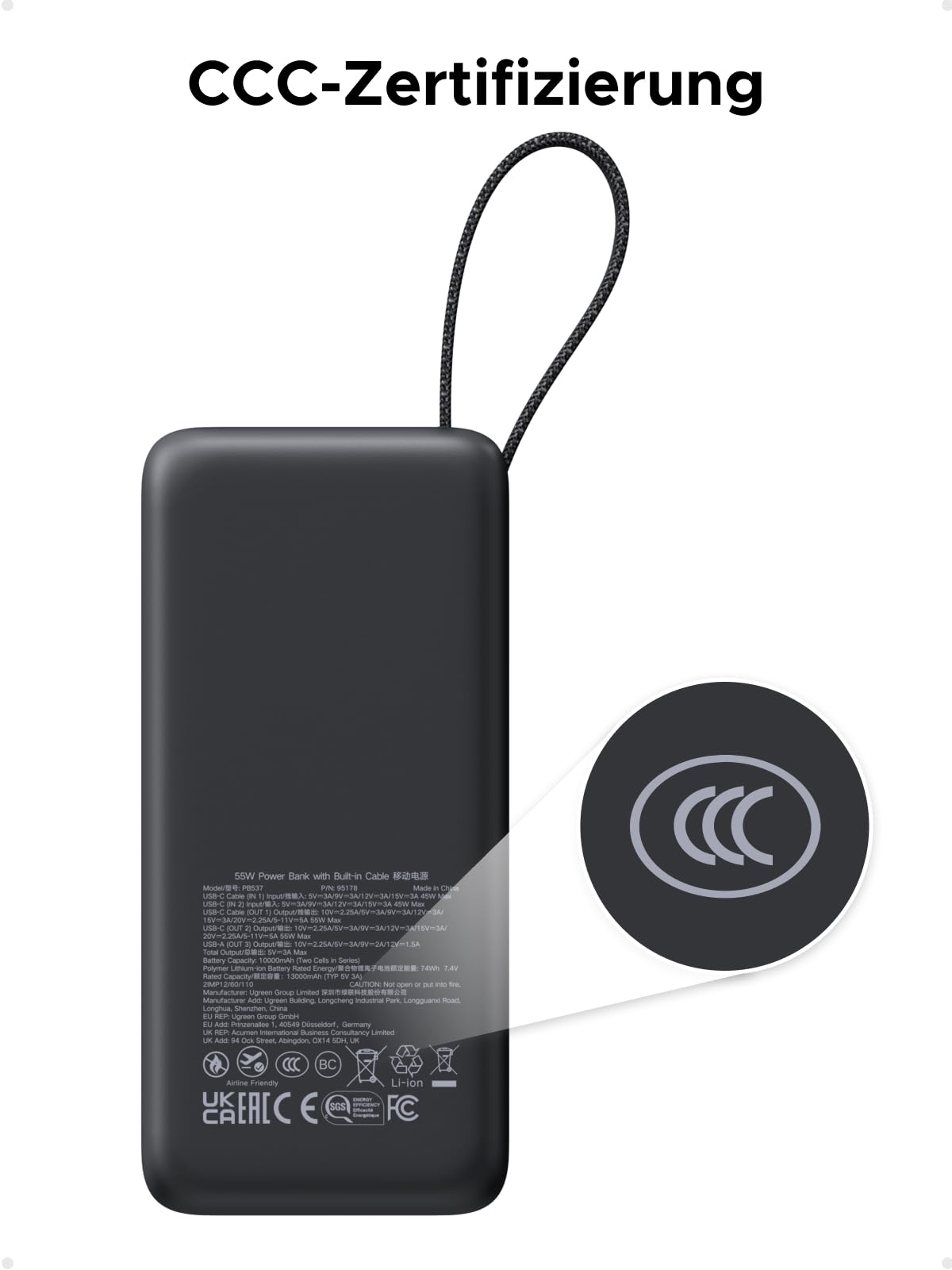 UGREEN Nexode Power Bank 20000mAh 55W mit CCC-Zertifizierung