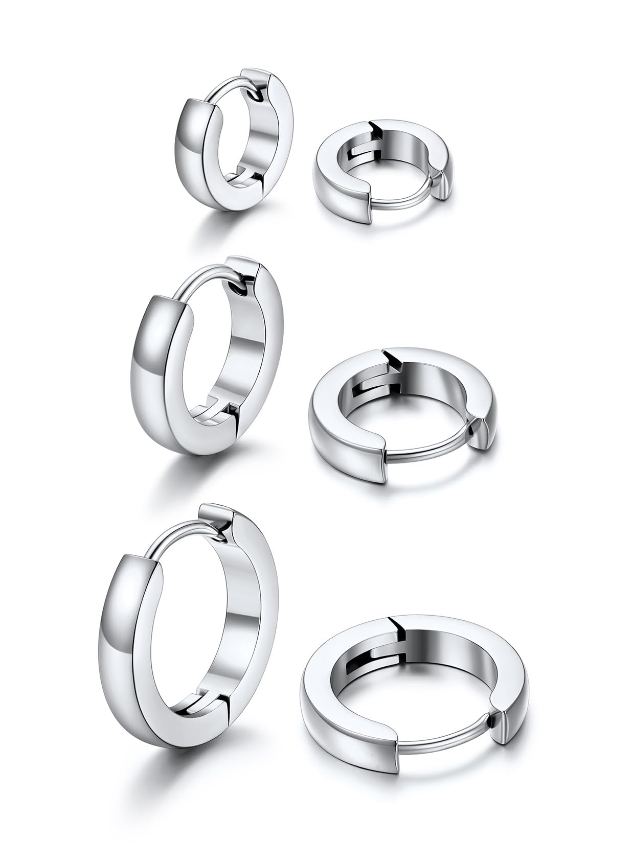 U7 3 Paia Orecchini Cerchio da Uomo e Donna Set Cerchio da 3mm*7mm+9mm+12mm/ 2mm*8mm+10mm+12mm in Acciaio Inossidabile Chirurgico Ipoallergenico Colore Argento Oro Nero Confezione Regalo